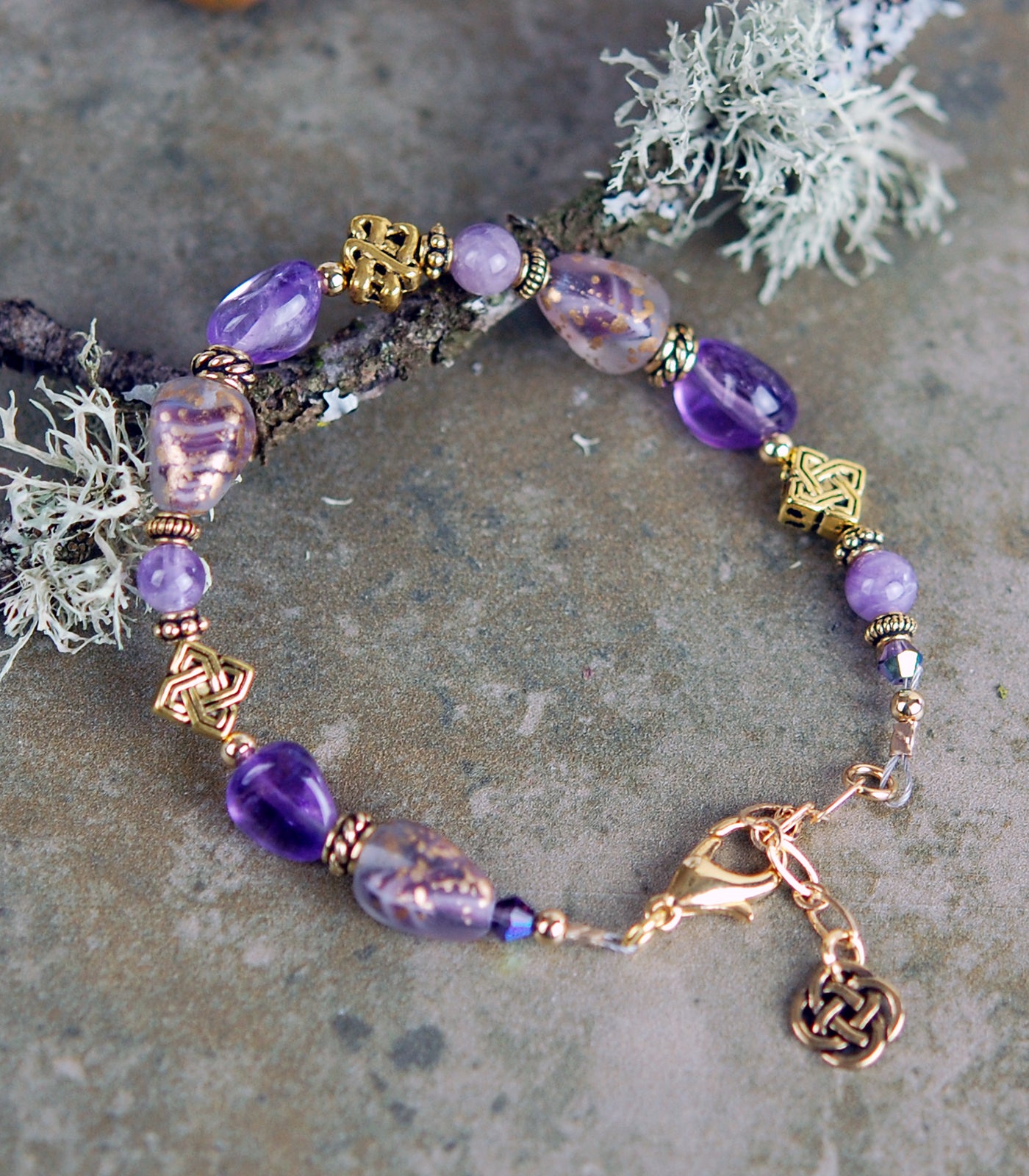 Gold and Amethyst Gemstone Bracelet