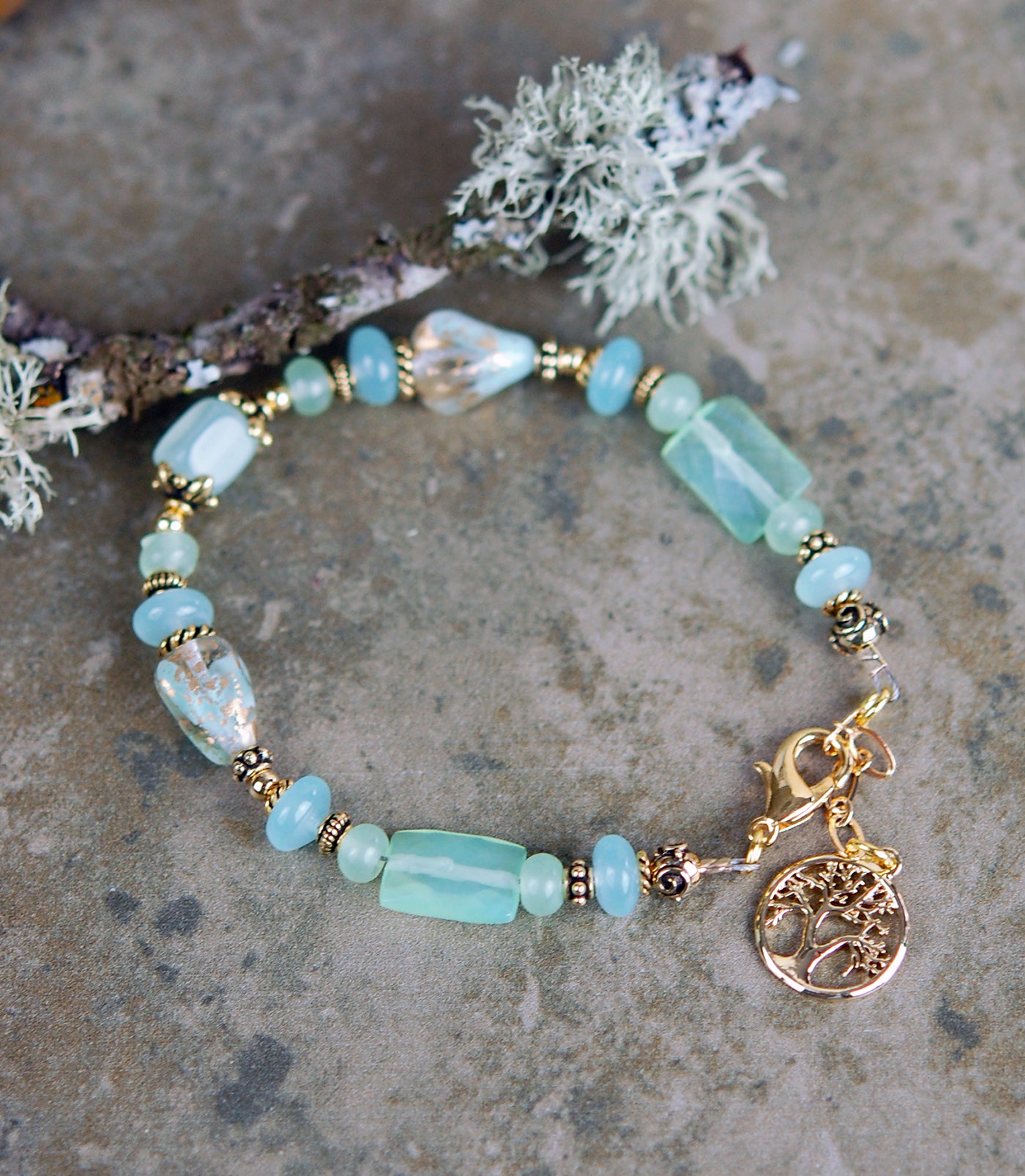 Soft Teal Chalcedony Gemstone Bracelet