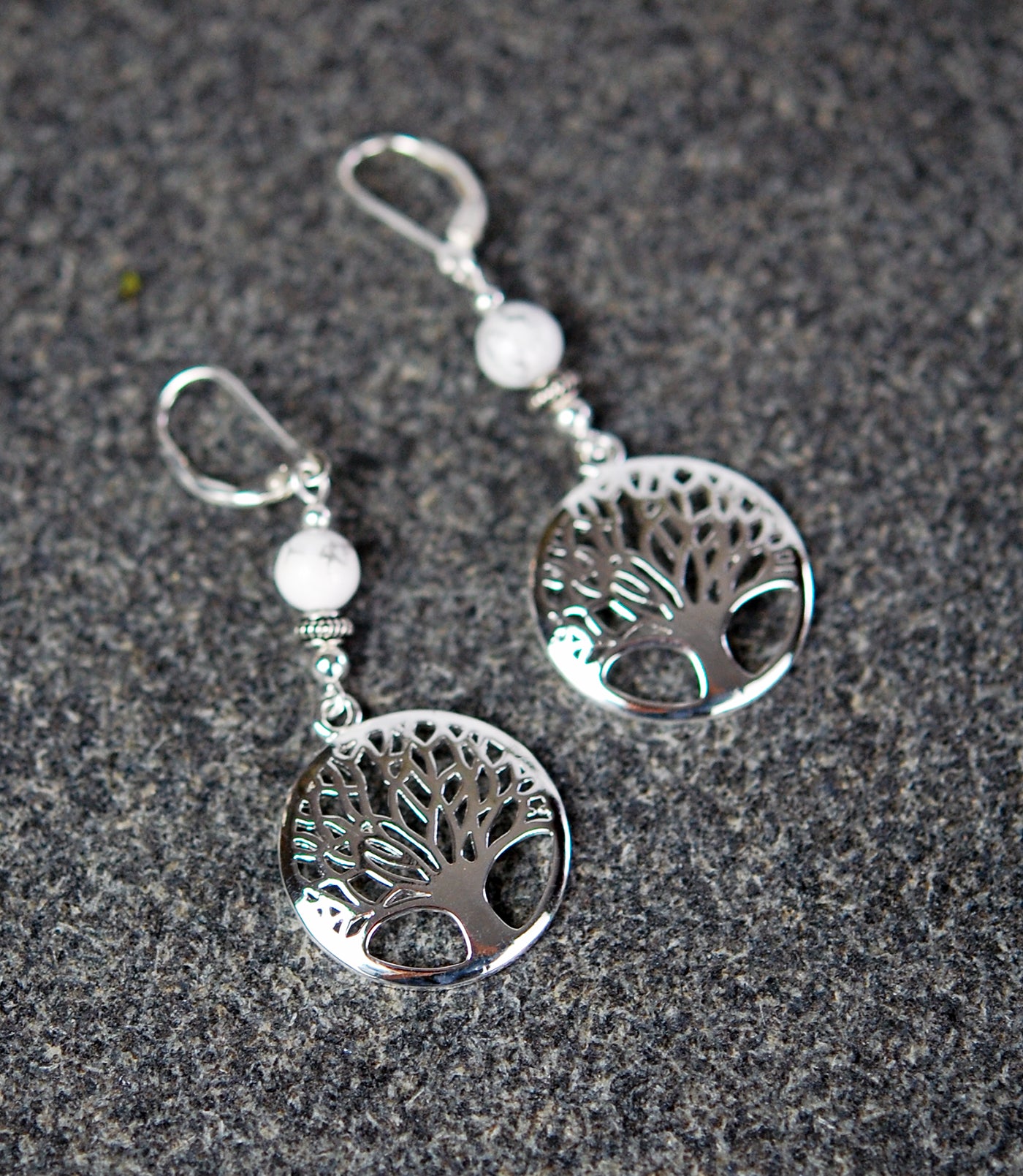 Howlite with Tree of Life Earrings