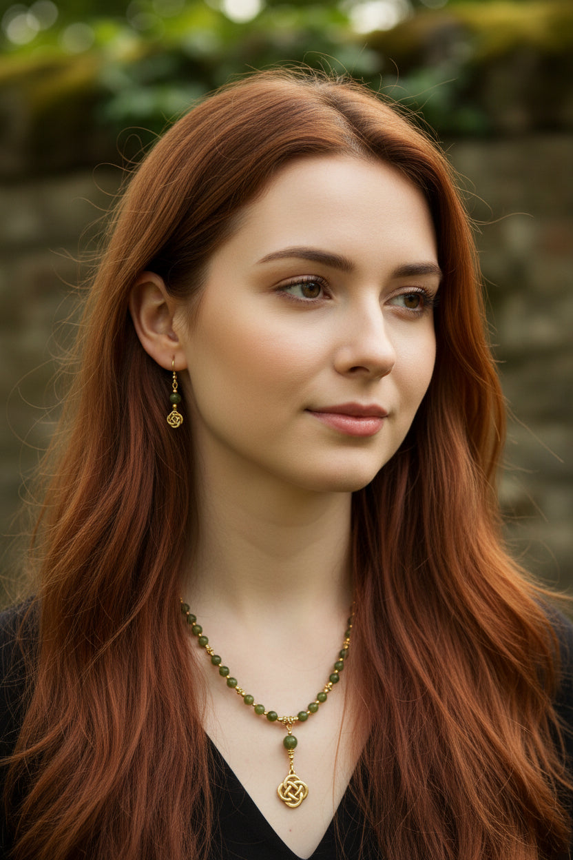 Round Celtic Knot Drop and Connemara Marble Necklace