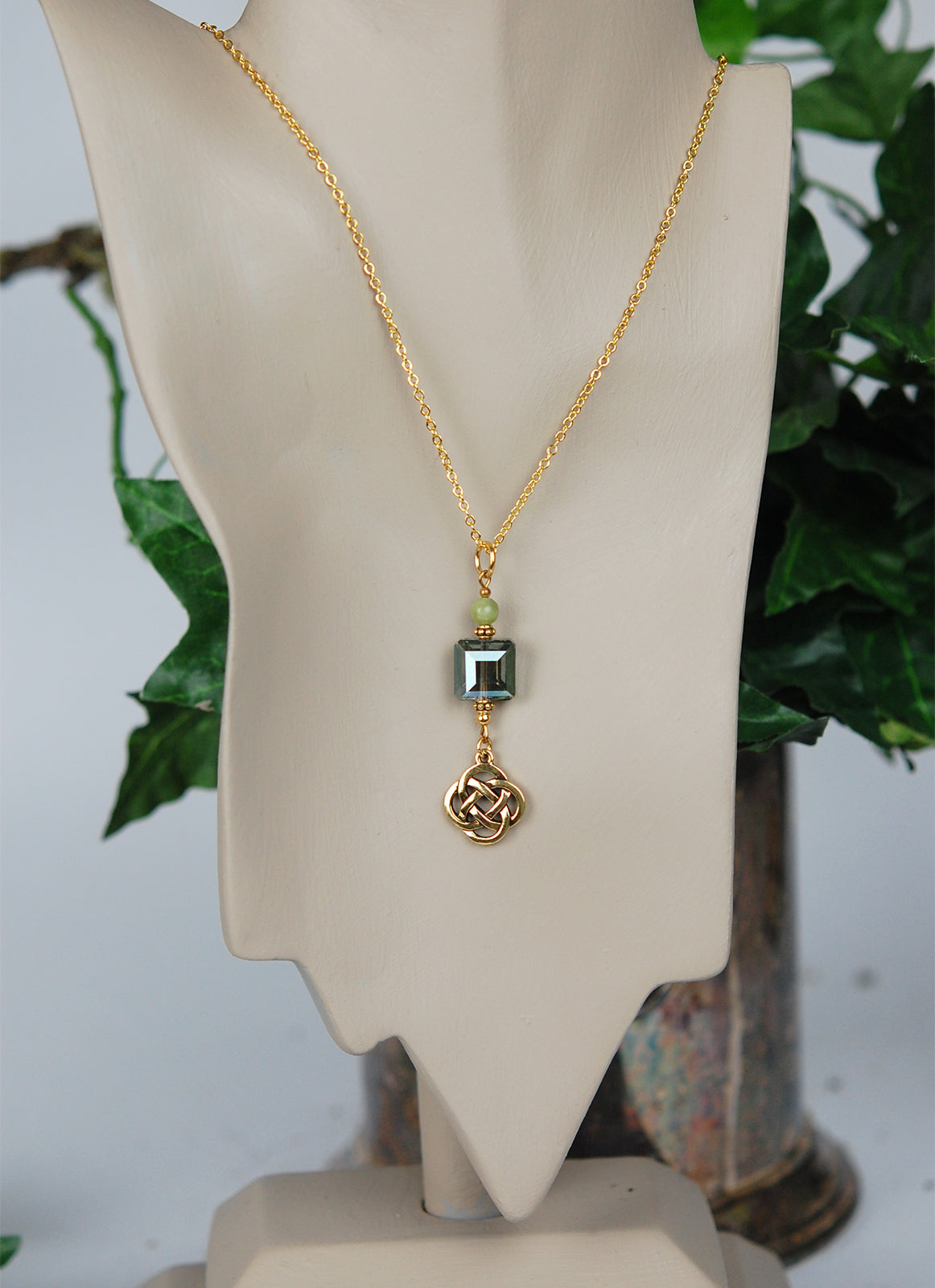 Connemara Marble and Square Crystal Pendant