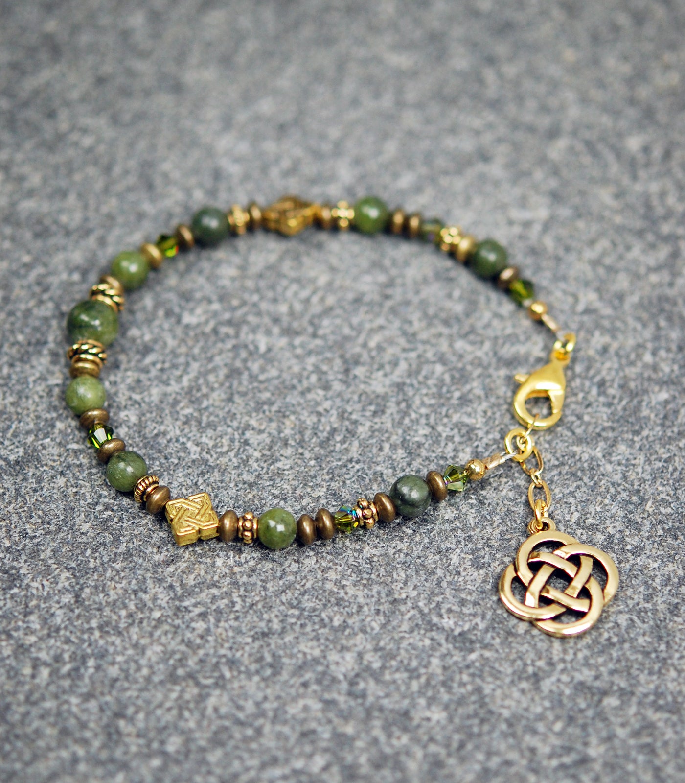 Diamond Celtic Knot and Connemara Marble Bracelet