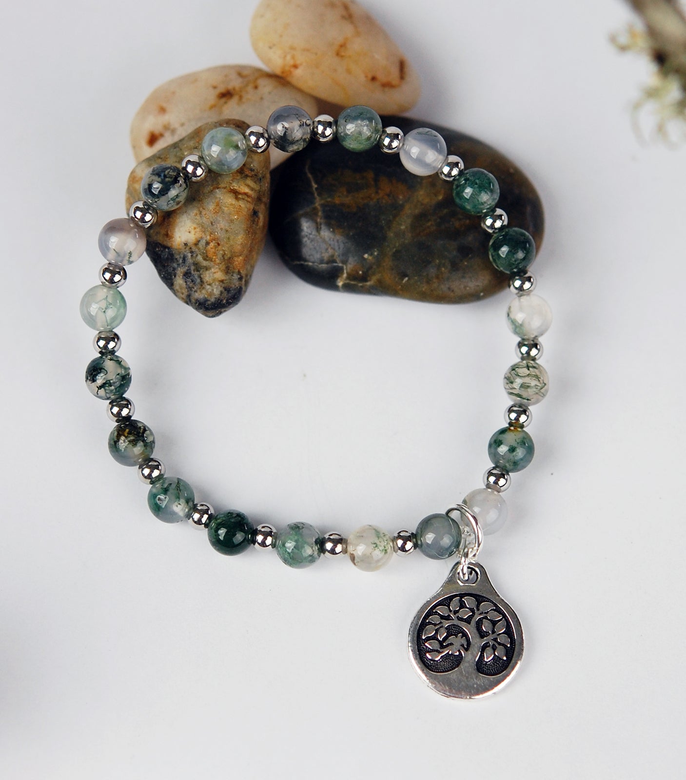 Gardener's Stone Bracelet with Tree of Life and Bird