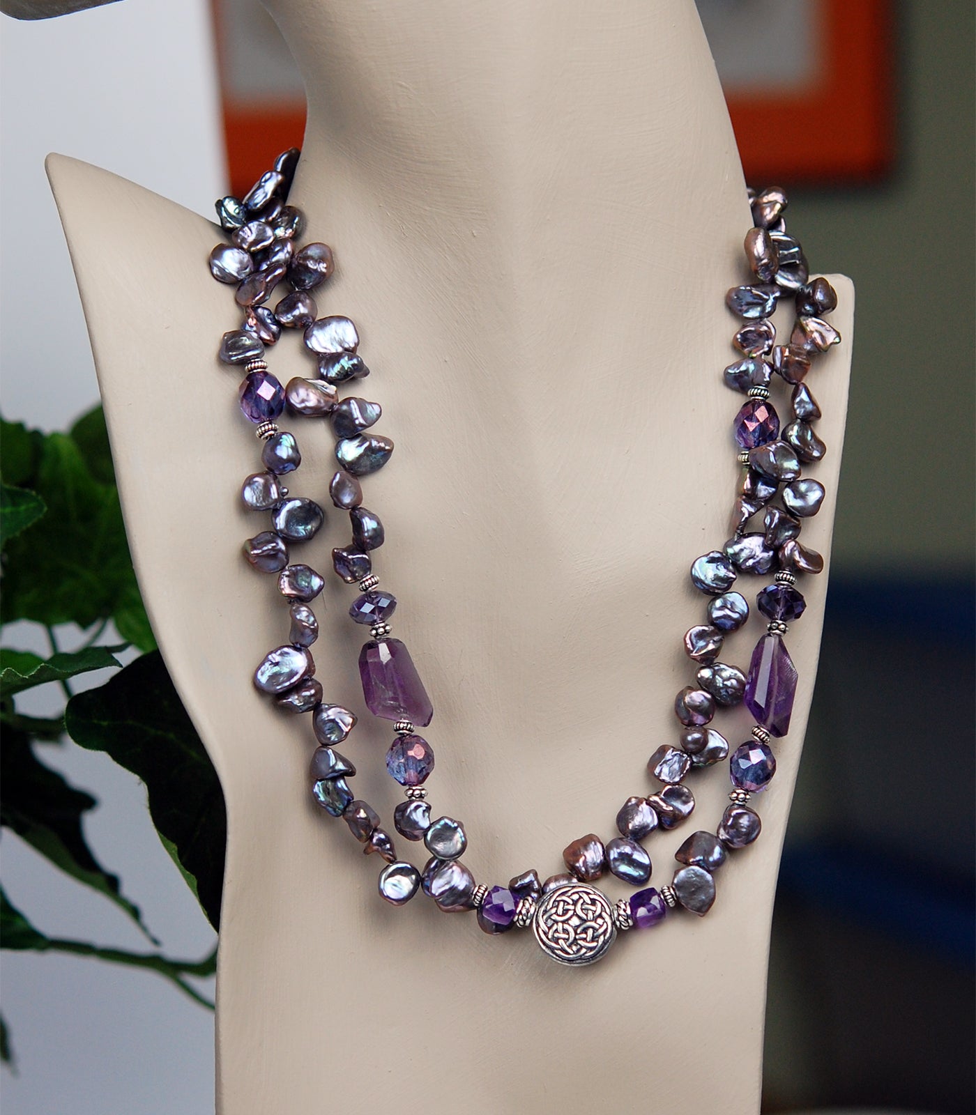 Double-strand Lavender Freshwater Pearls and Amethyst Gemstones