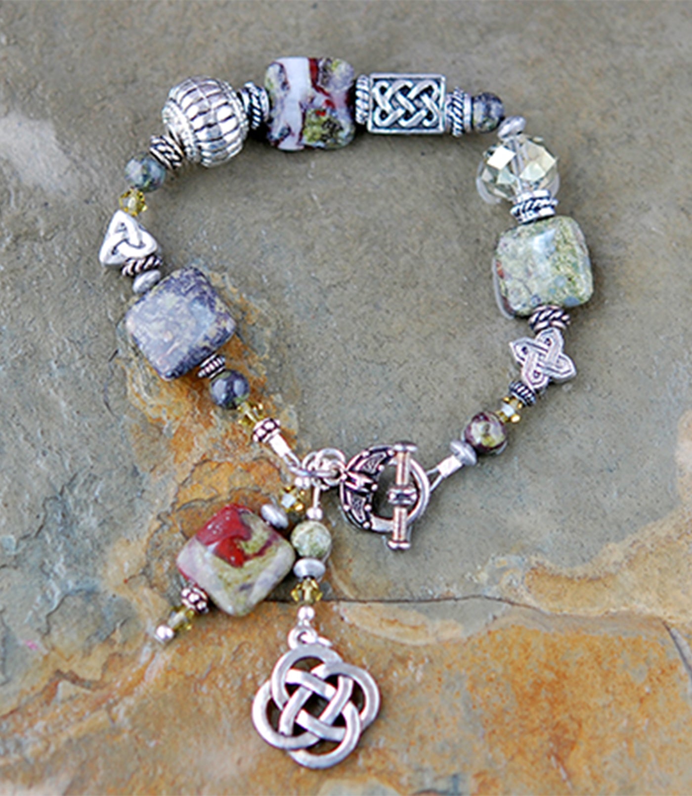 Celtic Dragons Jasper Bracelet with Celtic Knot