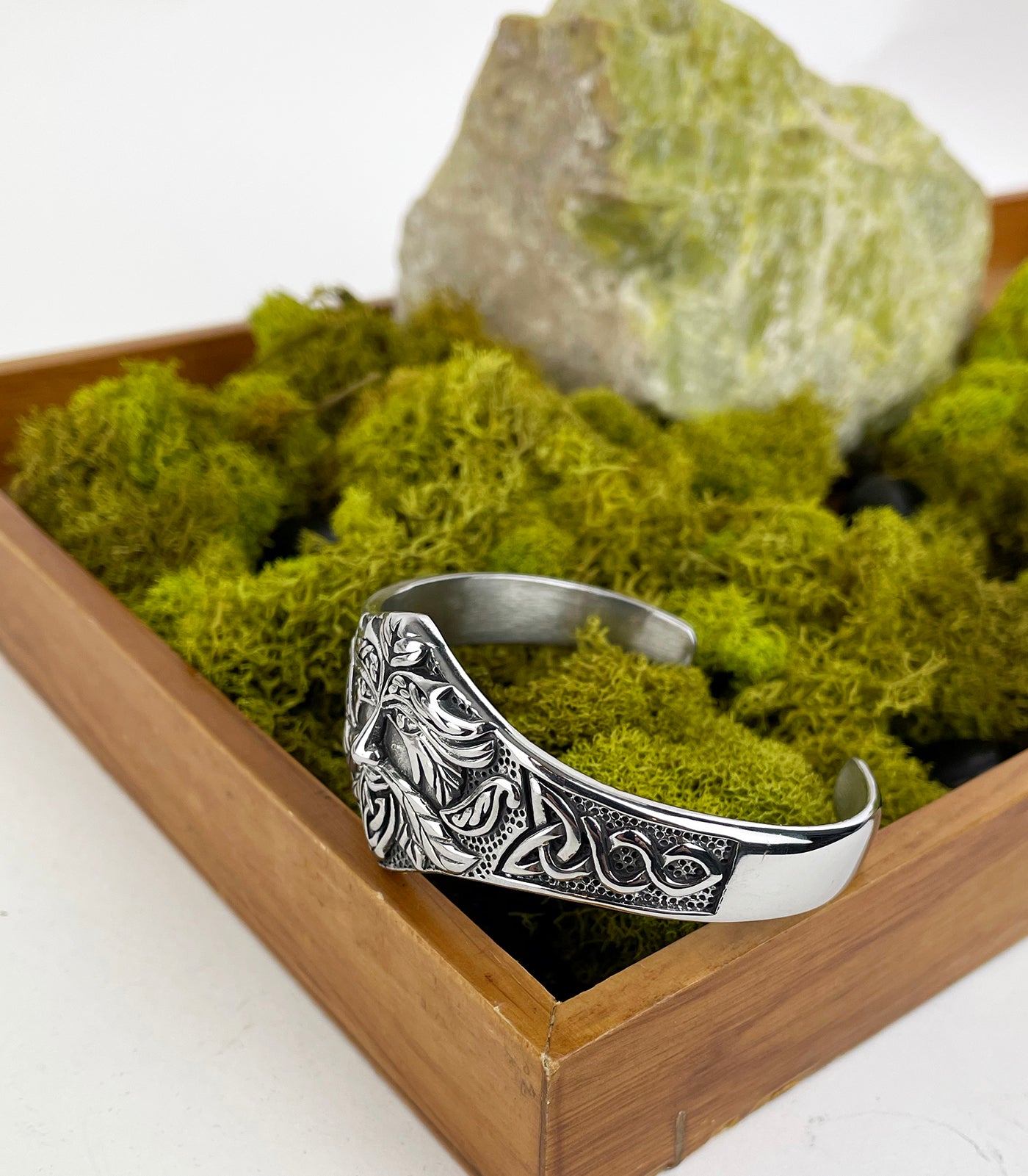 Men's Stainless Steel Celtic Green Man Cuff Bracelet