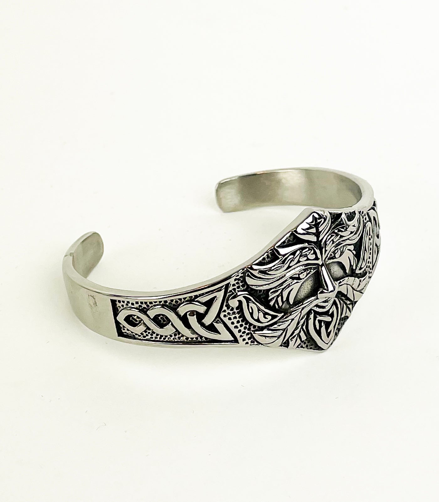 Men's Stainless Steel Celtic Green Man Cuff Bracelet