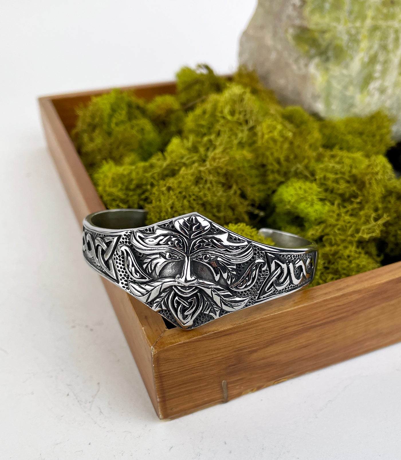 Men's Stainless Steel Celtic Green Man Cuff Bracelet