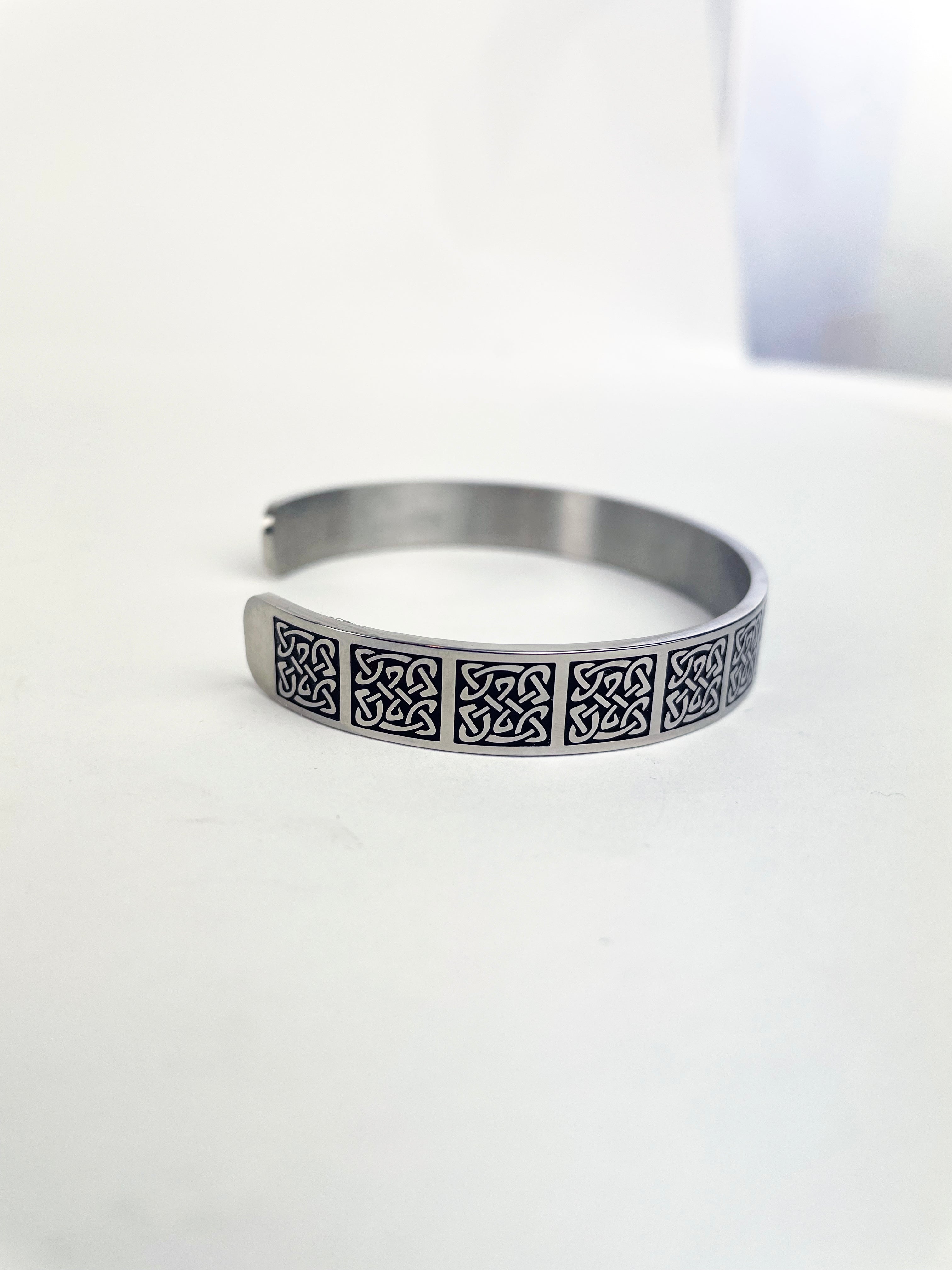 Men's Stainless Steel Cuff Bracelet with Square Celtic Knots