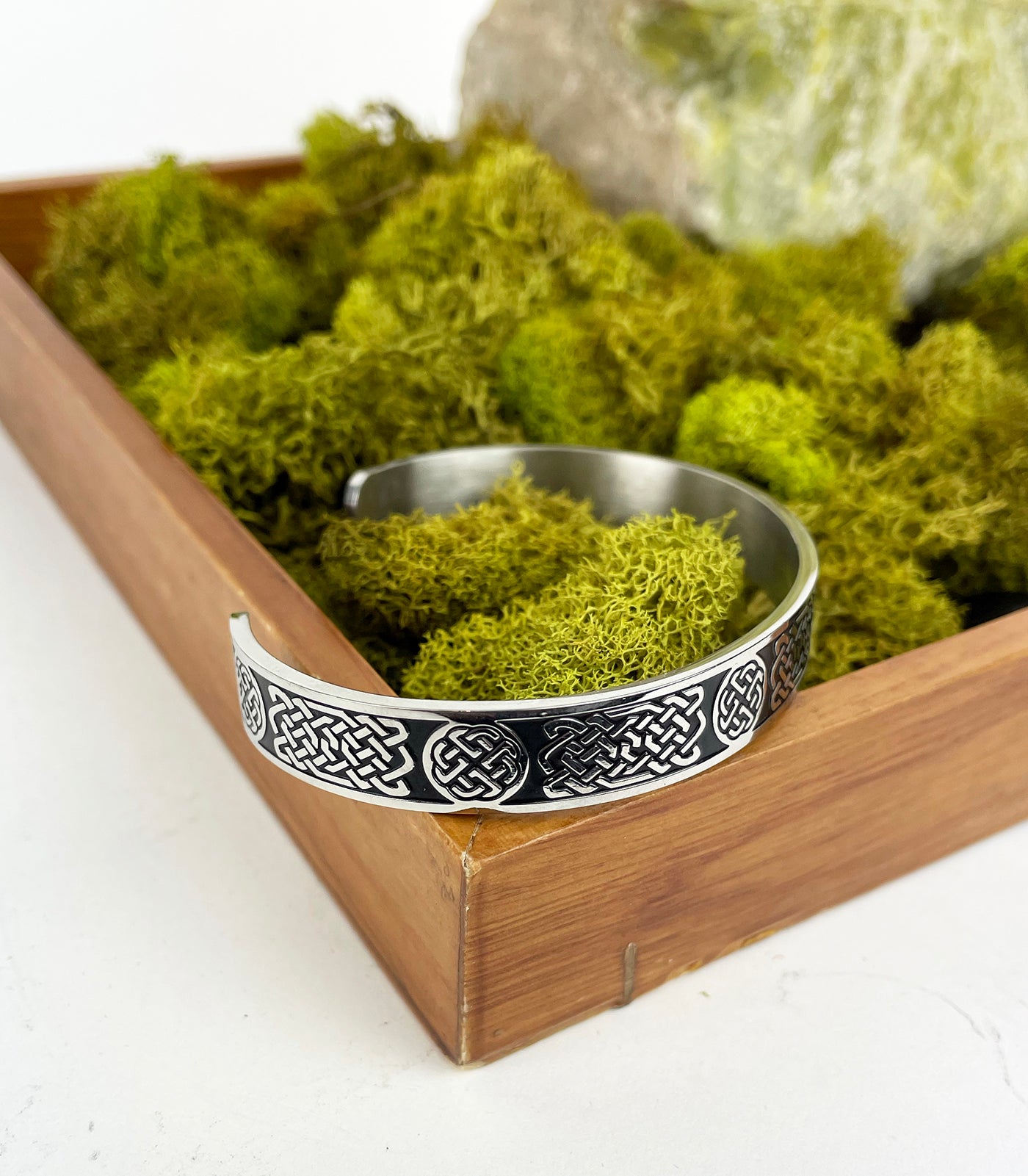 Men's Stainless Steel Cuff Bracelet with Quad and Rectangle Celtic Knots