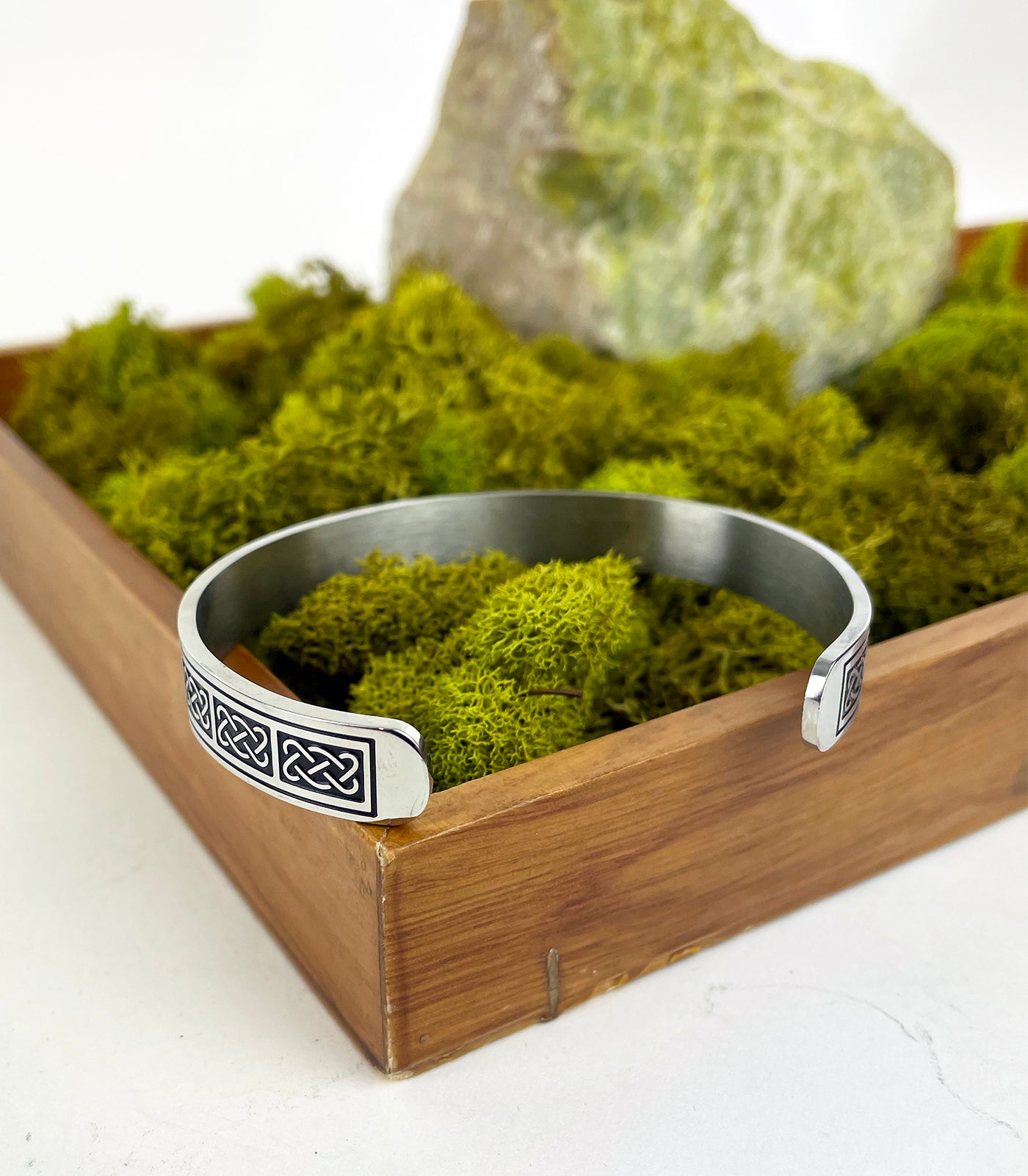 Men's Stainless Steel Cuff Bracelet Rectangle Celtic Knots