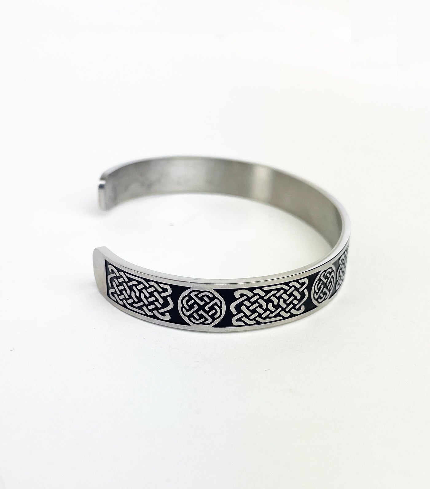Men's Stainless Steel Cuff Bracelet with Quad and Rectangle Celtic Knots