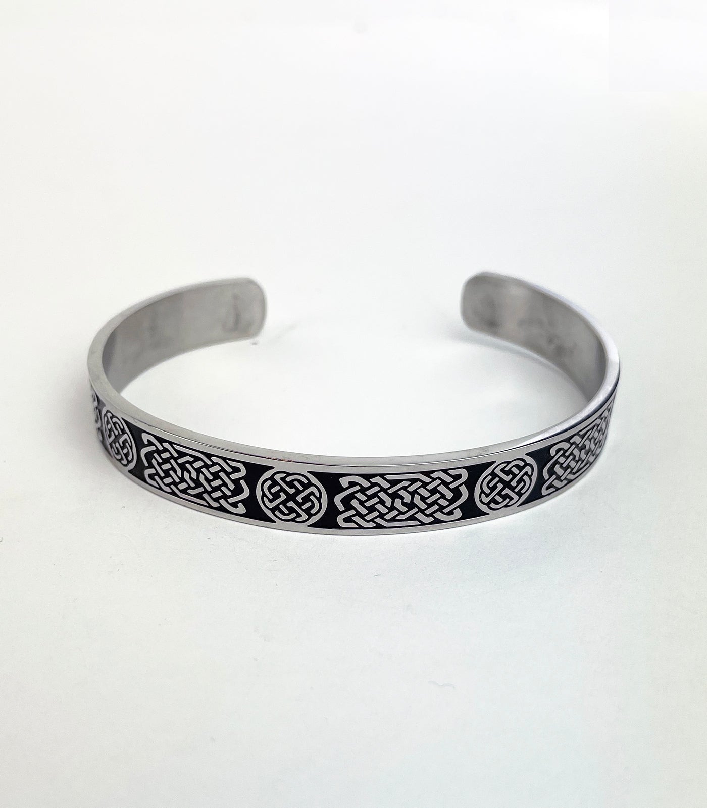 Men's Stainless Steel Cuff Bracelet with Quad and Rectangle Celtic Knots