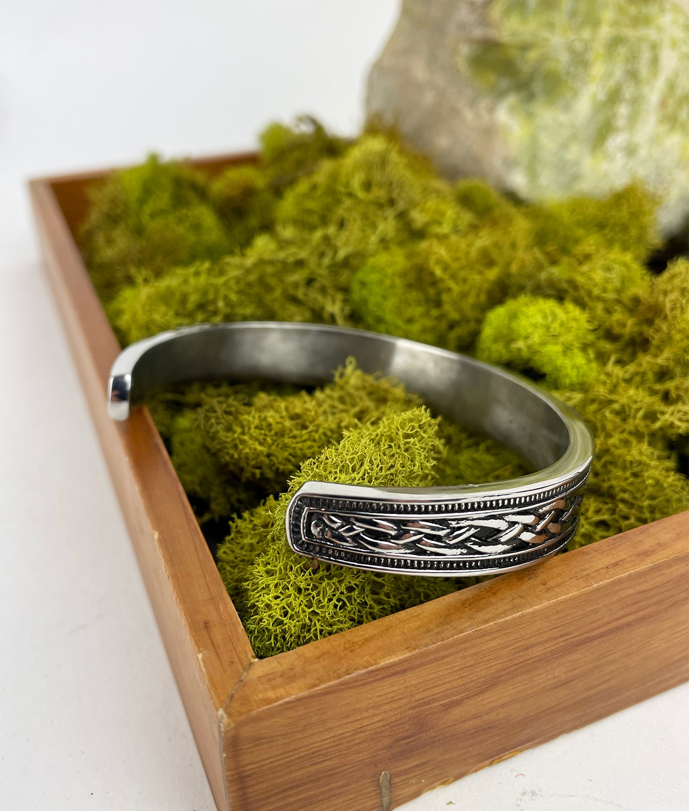 Men's Stainless Steel Cuff Bracelet with Thor's Hammer and Celtic Knot details