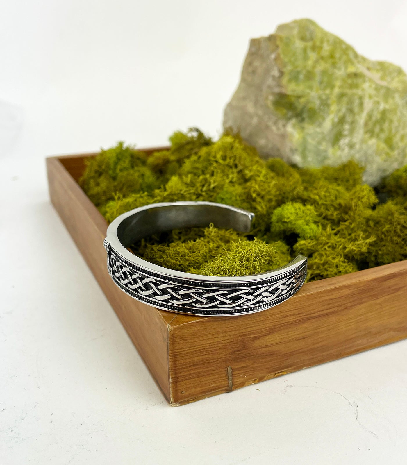 Men's Stainless Steel Cuff Bracelet with Thor's Hammer and Celtic Knot details