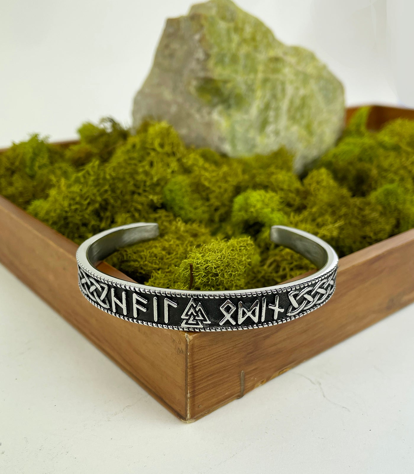 Men's Cuff Bracelet with Viking Valknut and Rune Symbols