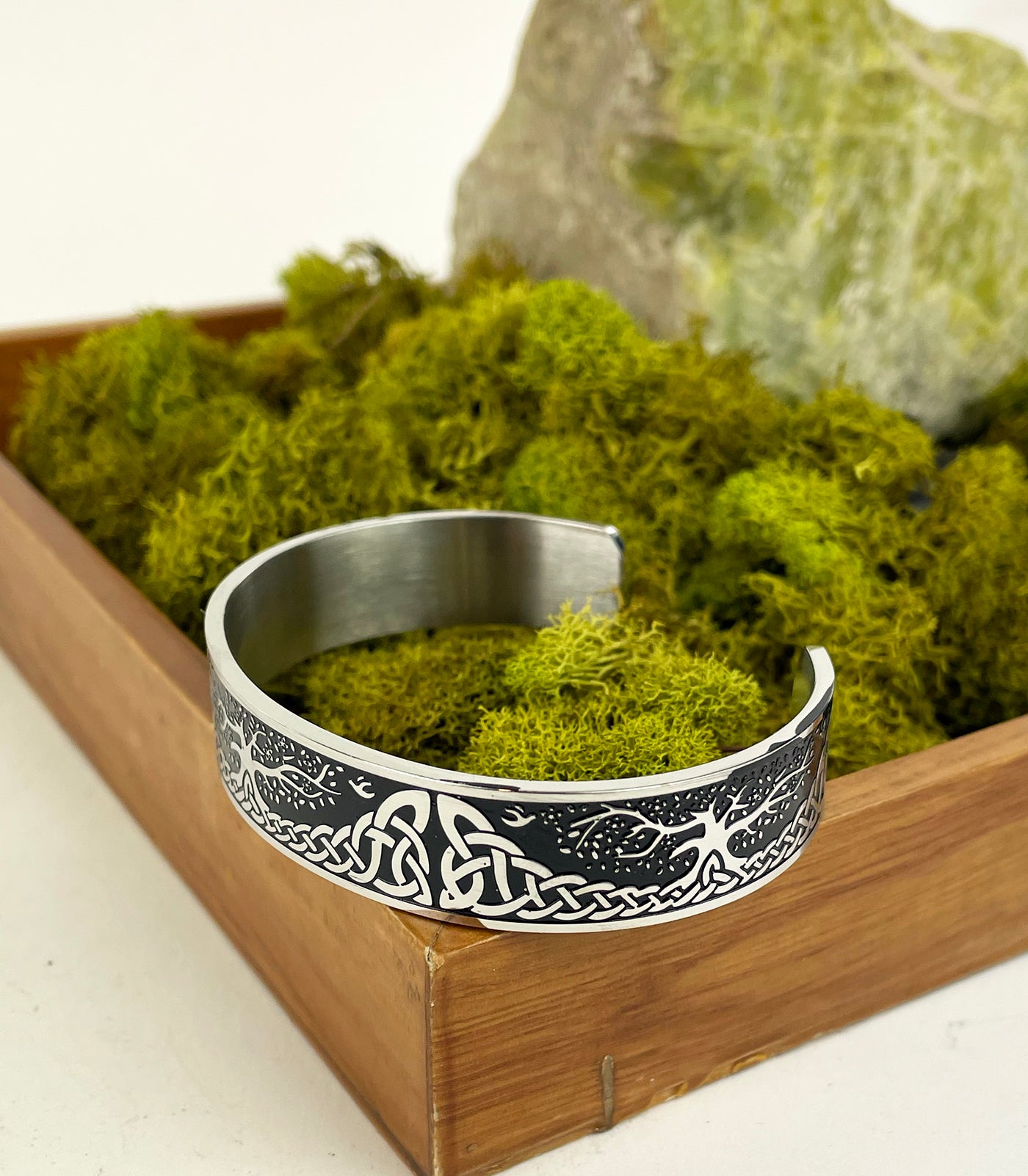 Men's Stainless Steel Cuff Bracelet with Celtic Tree of Life