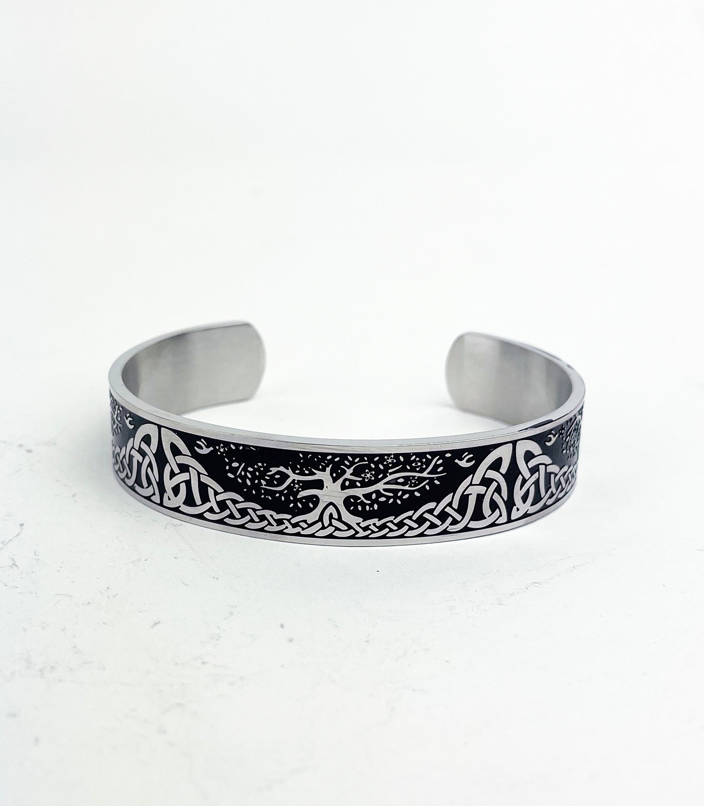 Men's Stainless Steel Cuff Bracelet with Celtic Tree of Life