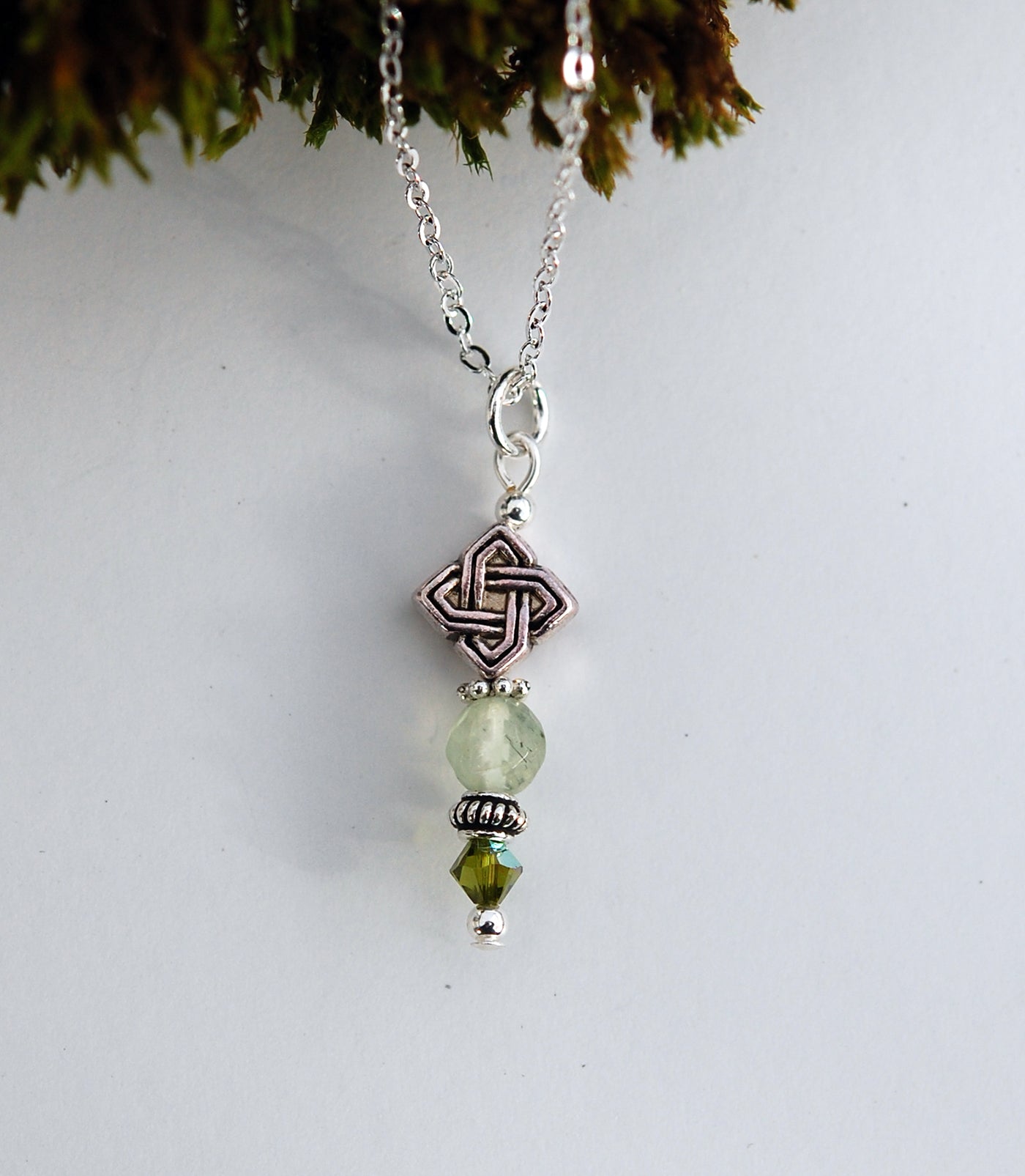 Winter's Dream Prehnite with Celtic Diamonds