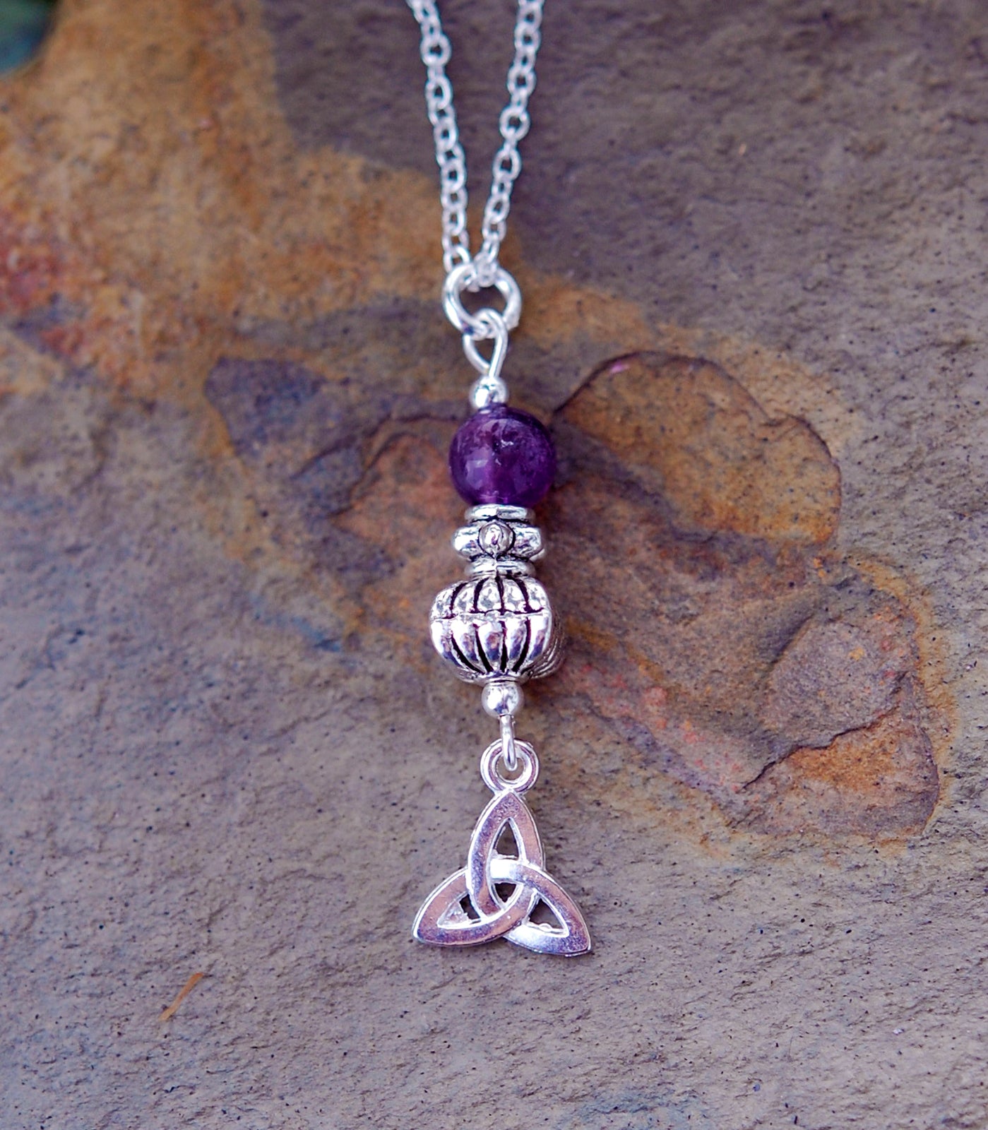 Fluted Bead and Trinity Knot with Amethyst