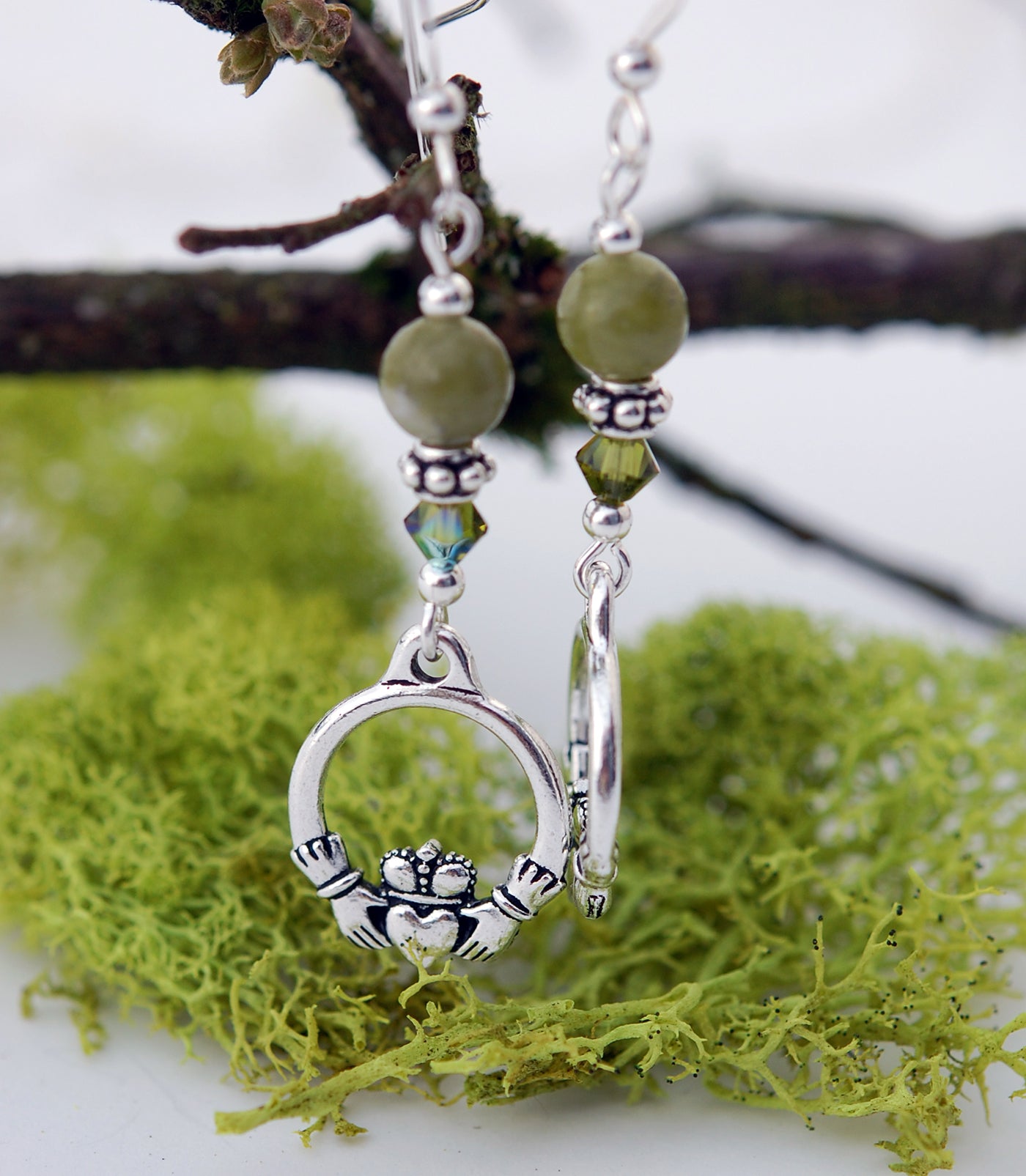 Connemara Marble with Moss Crystal Claddagh