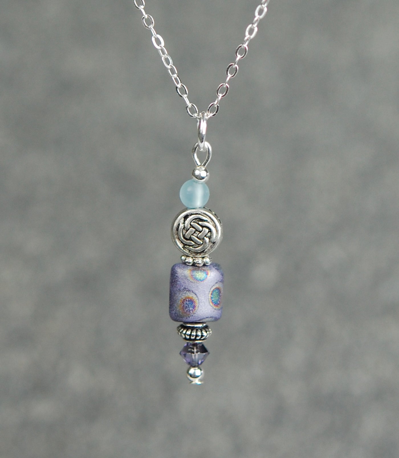 Lavender Quartz with Peacock Frosted Bead