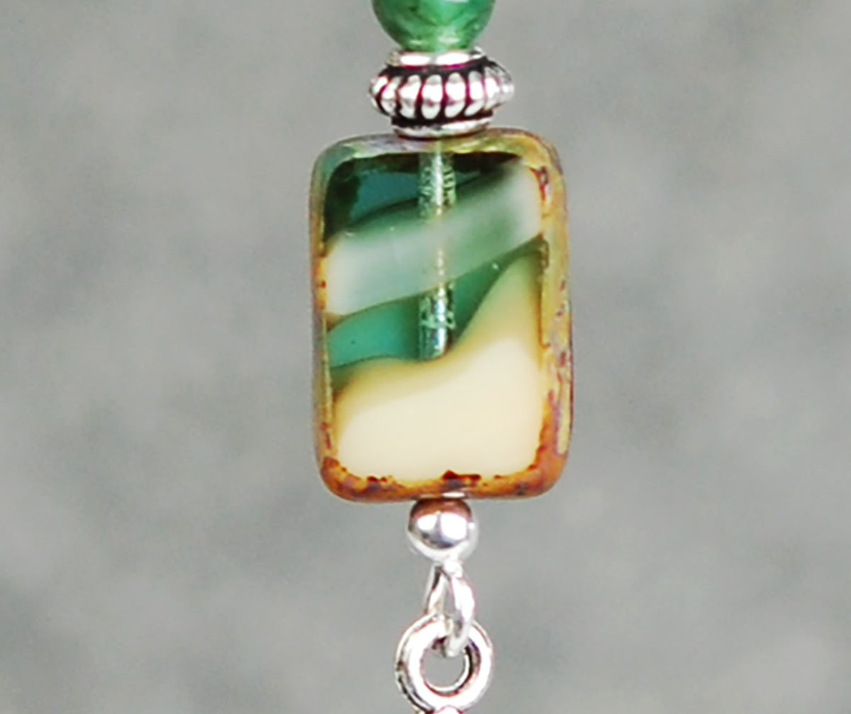 Emerald Gemstones with Rectangle Picasso Glass Beads