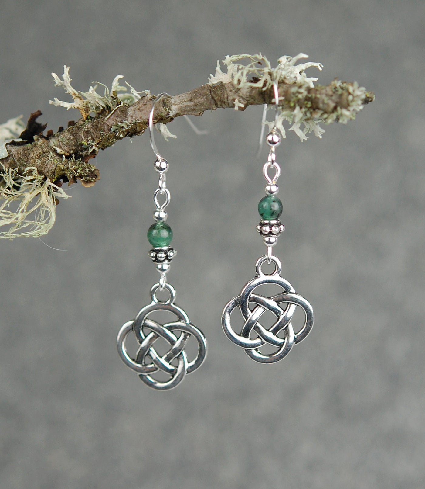 Emerald Gemstones with Round Celtic Knot Drop