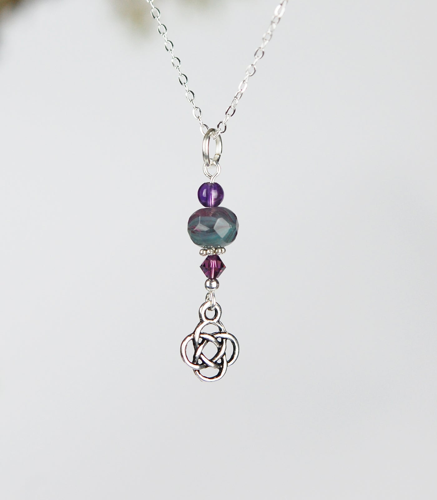 Teal and Soft Purple Rondelles with Amethyst
