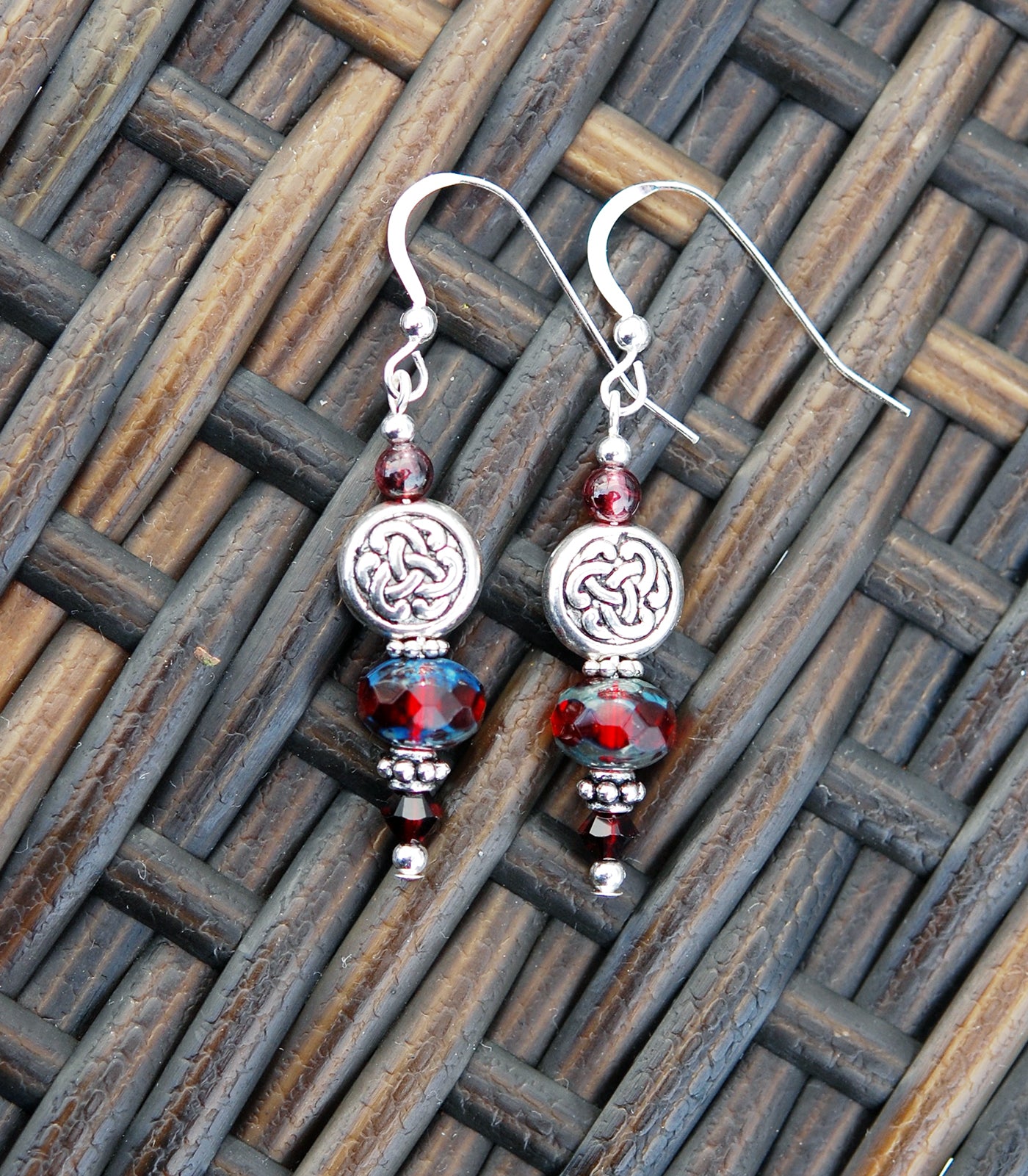 Red Garnet Gemstones with Solid Celtic Knot