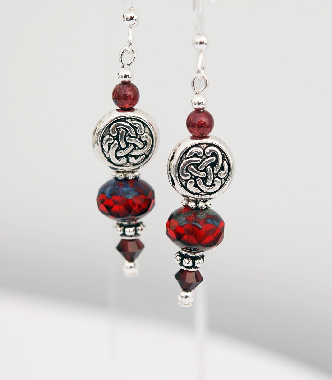 Red Garnet Gemstones with Solid Celtic Knot