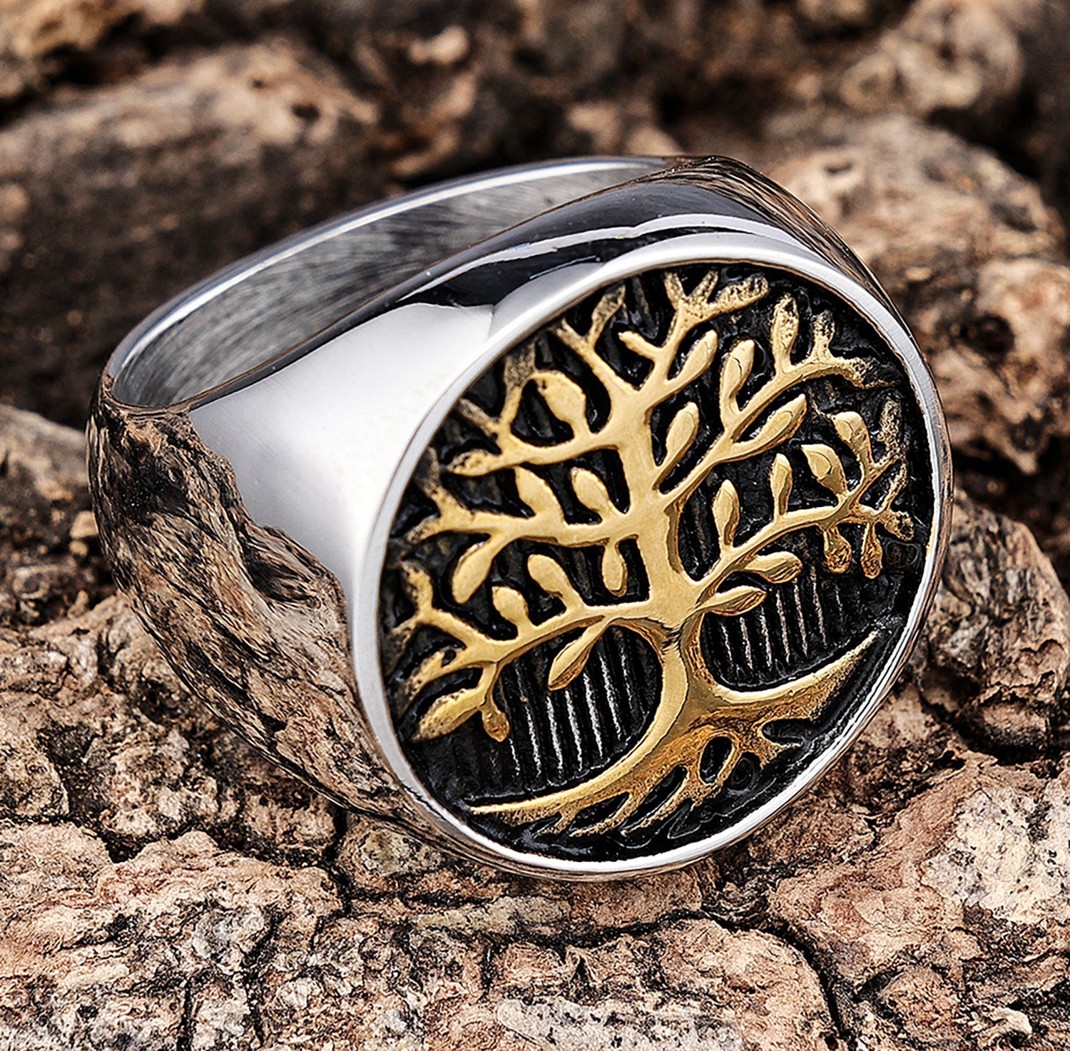 Gold Stainless Steel Tree of Life Ring