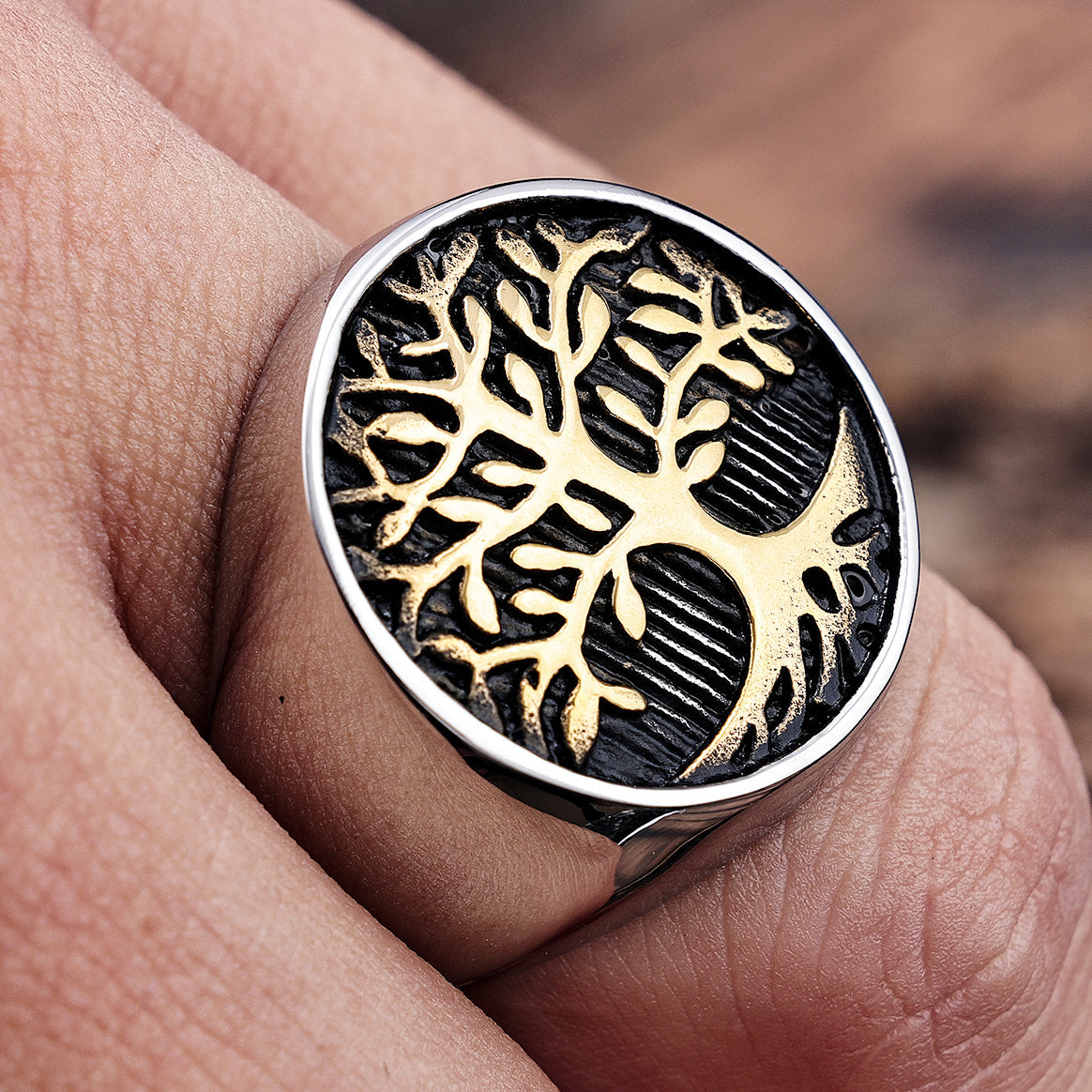 Gold Stainless Steel Tree of Life Ring