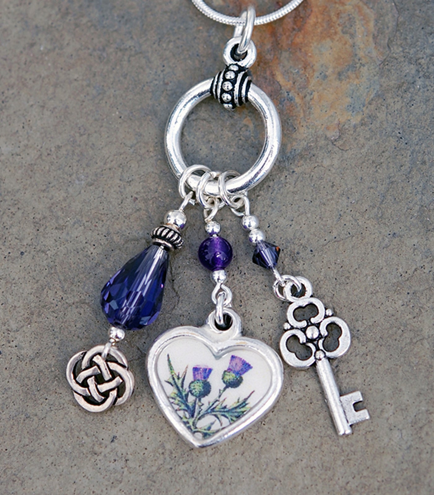 Legend of the Scottish Thistle Heart Pendant with Amethyst