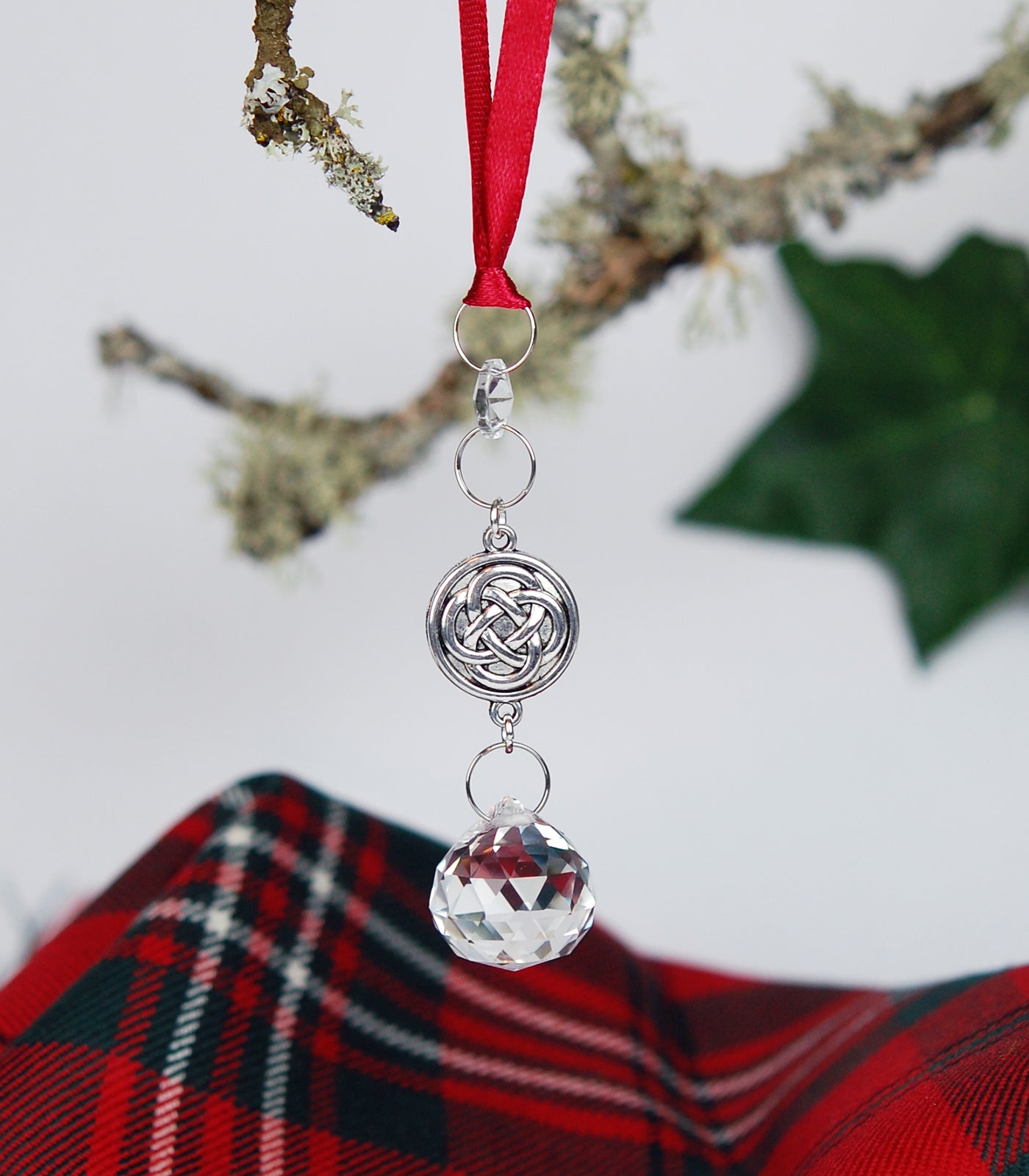 Crystal and Round Celtic Knot Christmas Ornament