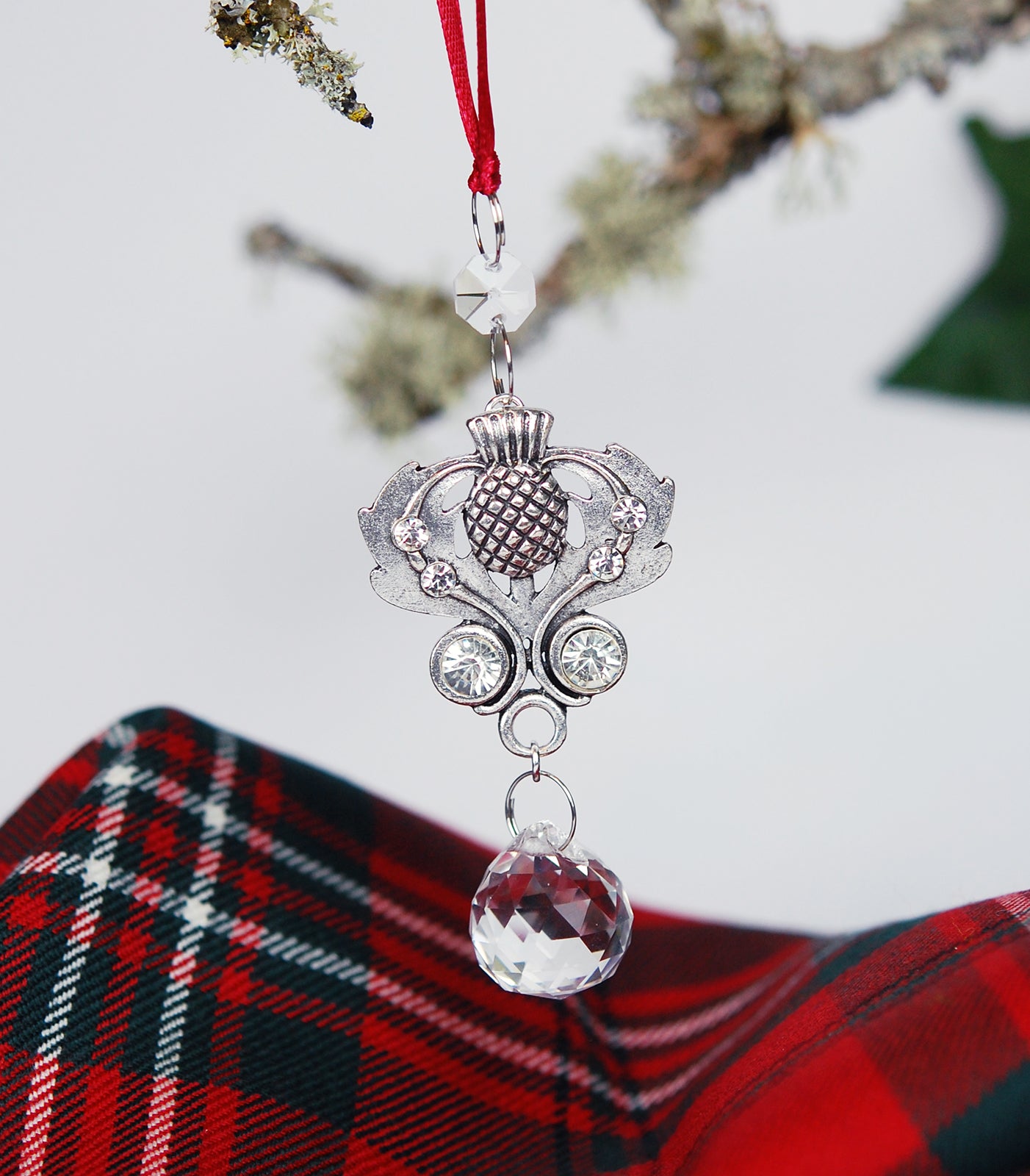 Crystal Globe Scottish Thistle Christmas Ornament