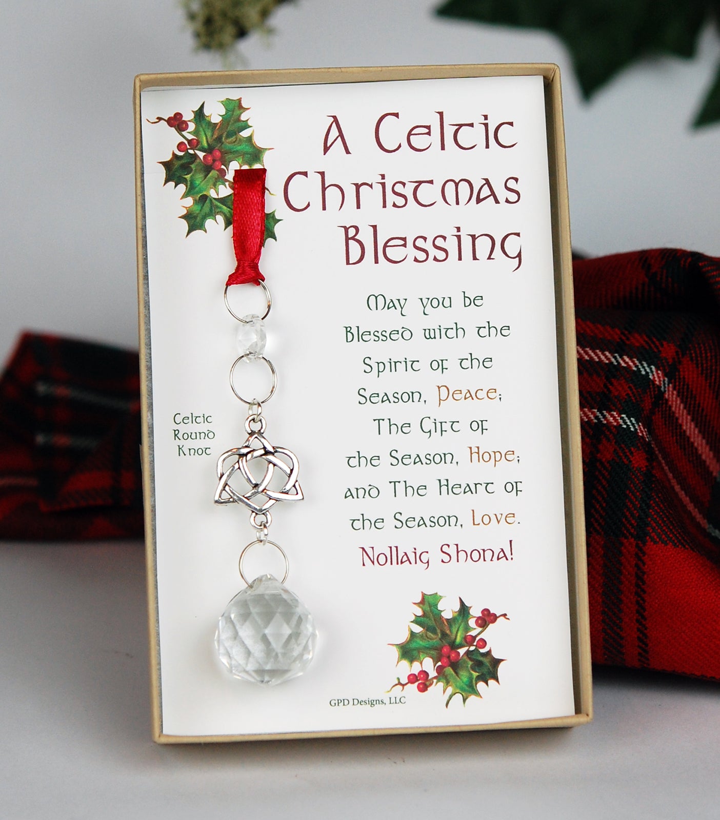 Crystal and Celtic Tri Heart Knot Christmas Ornament