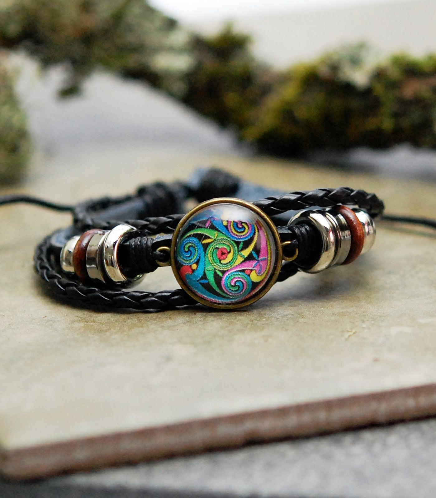 Triple Spiral Cabochon Bracelet