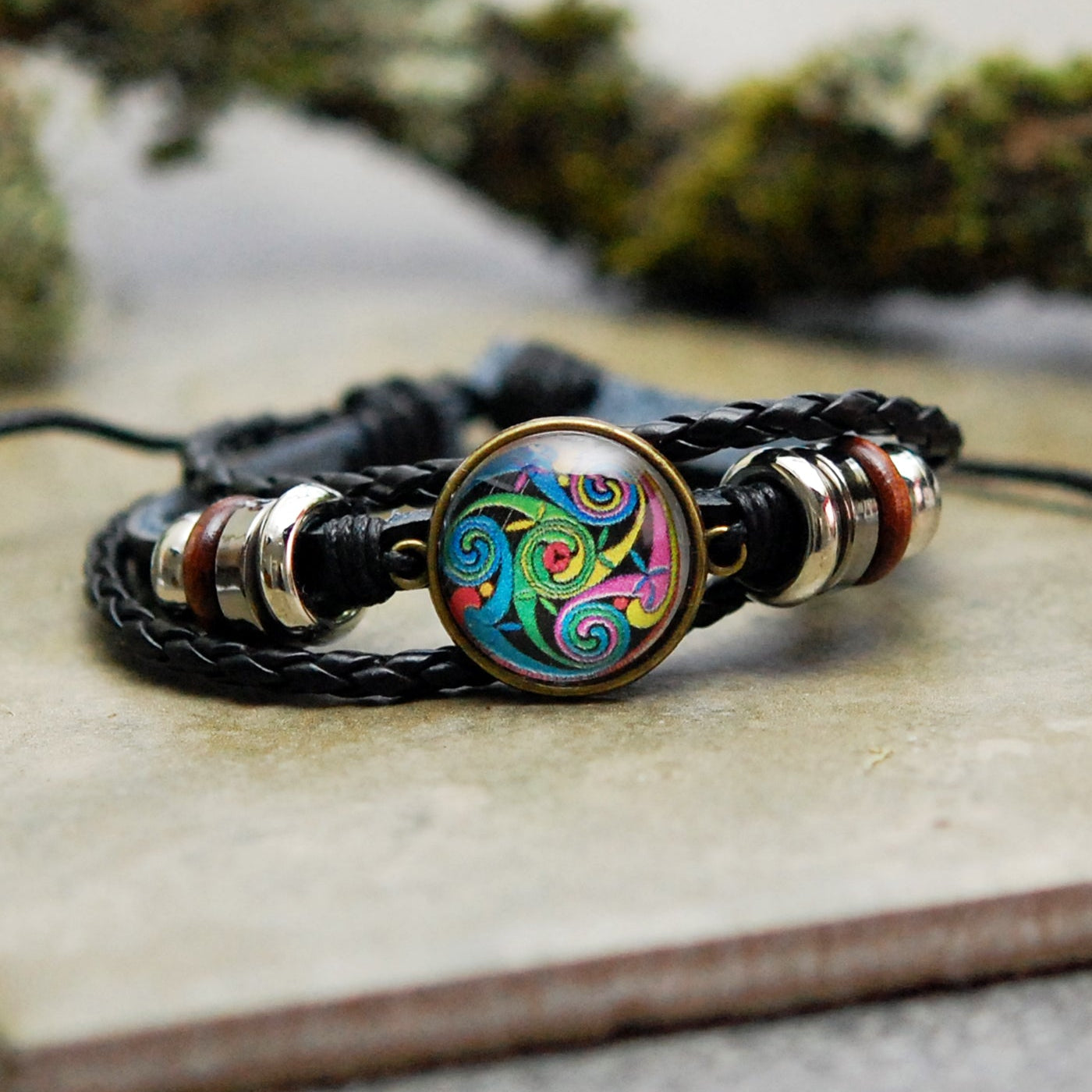 Triple Spiral Cabochon Bracelet