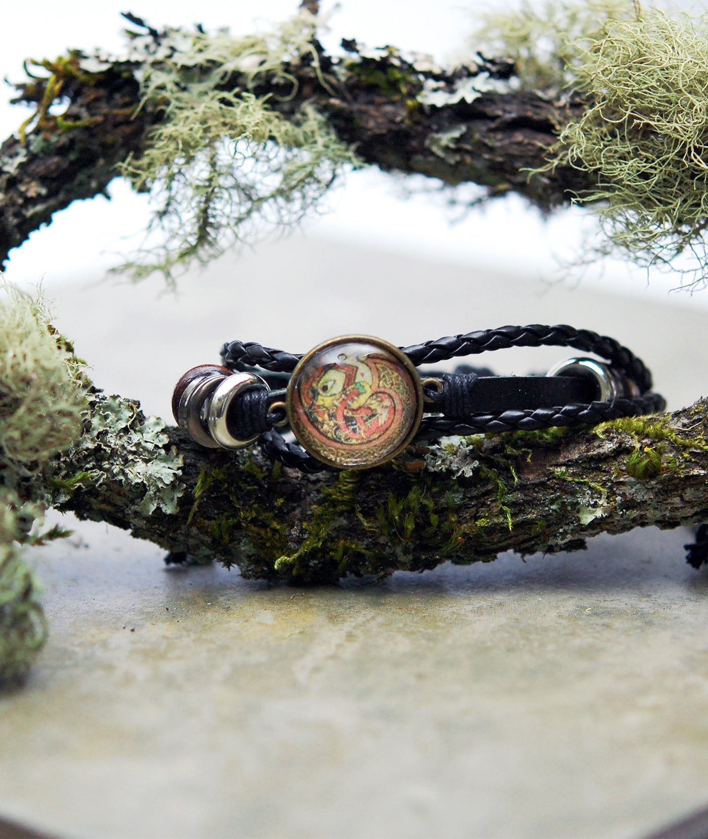 Coiled Celtic Dragon Cabochon Bracelet