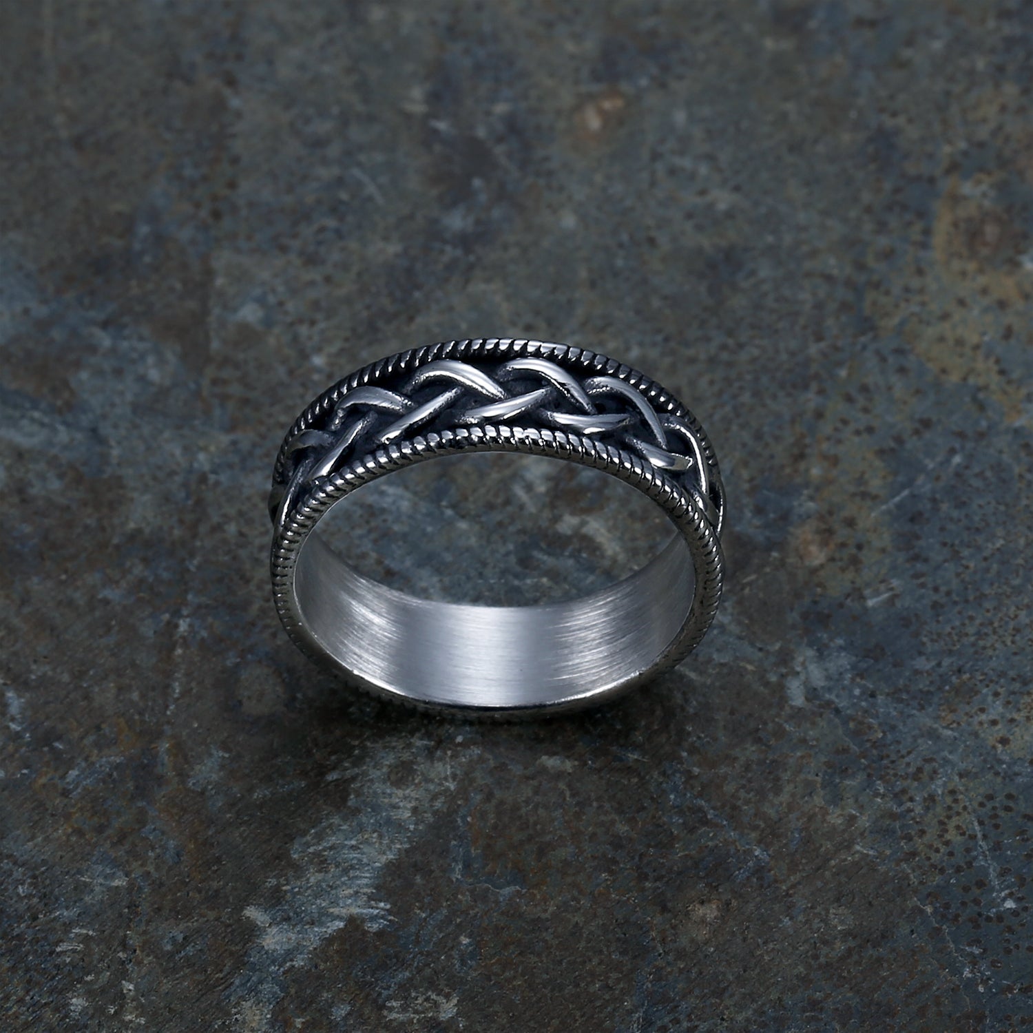 Narrow Celtic Braid with Beaded Trim Band Ring