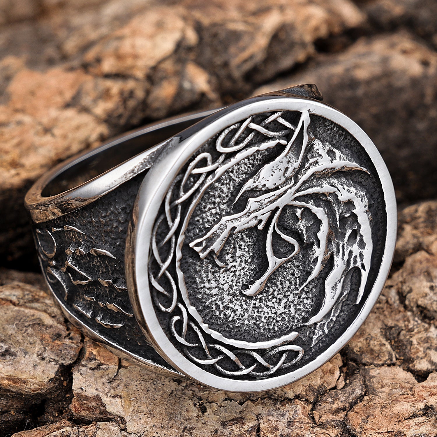 Celtic Wolf  with Celtic Knots Ring