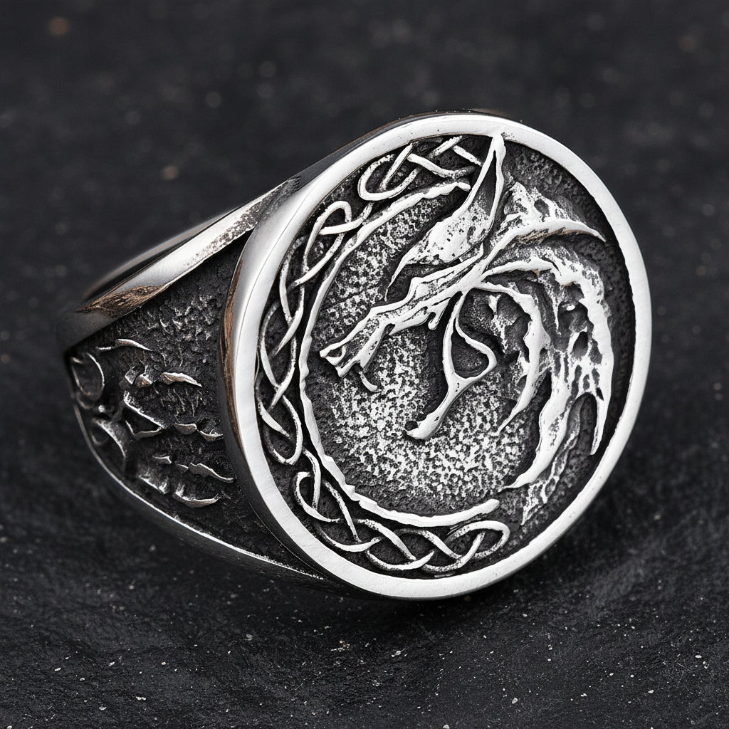 Celtic Wolf with Celtic Knots Ring