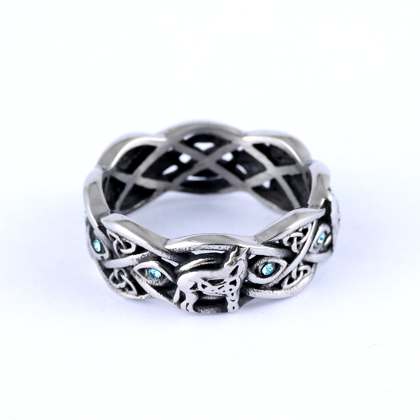 Open Celtic Knot with Faceted Teal Accents Band