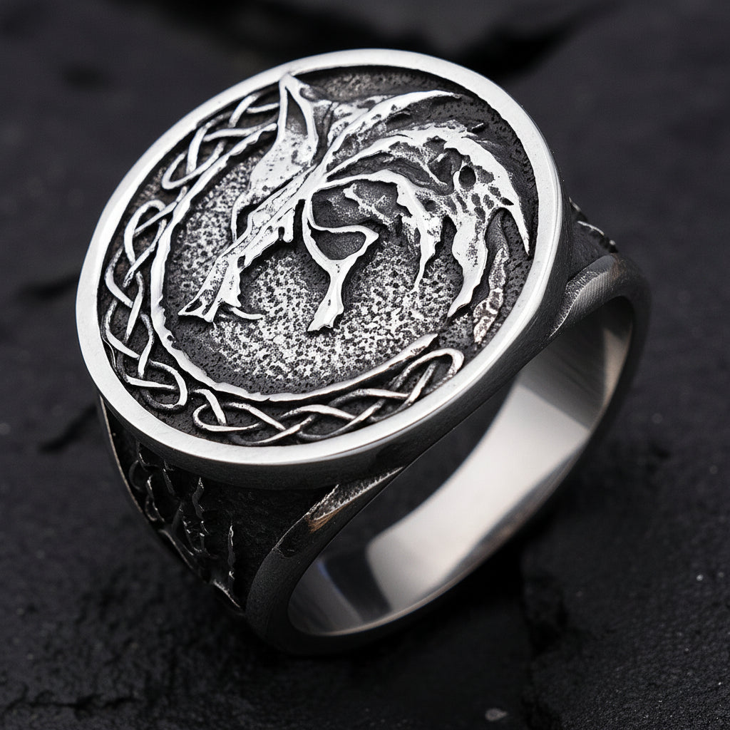 Celtic Wolf with Celtic Knots Ring