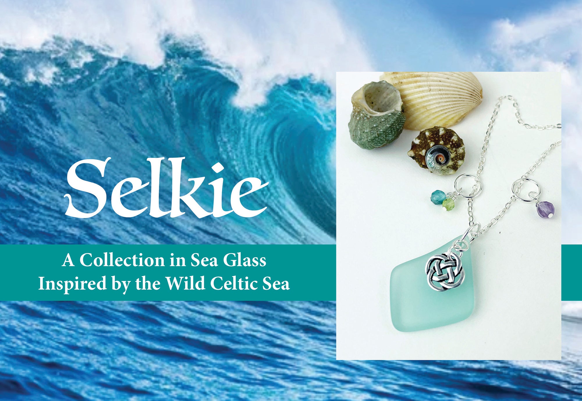 Wild ocean waves and Selkie sea glass pendant.