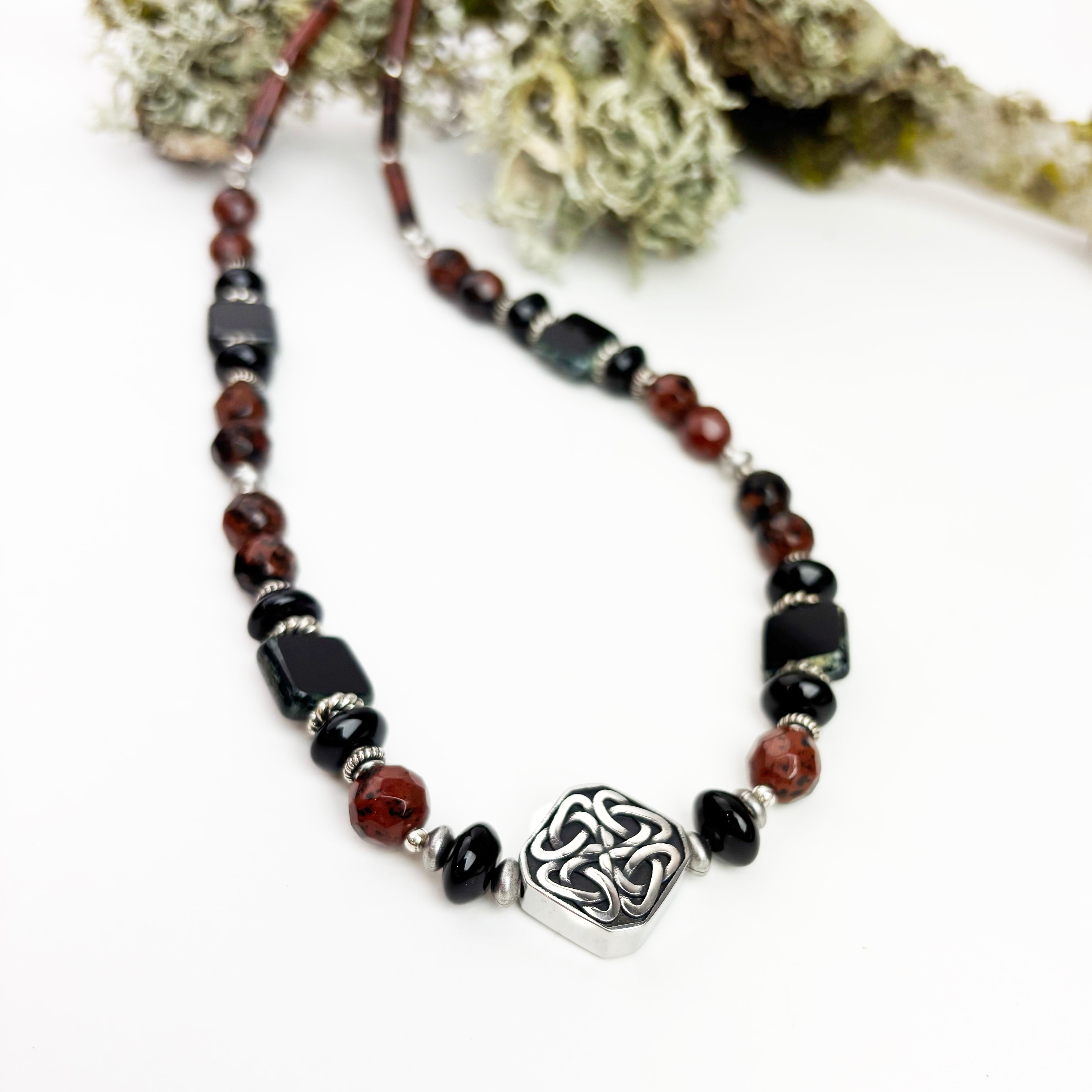 Mahogany Obsidian and Black Onyx with Celtic Knot Single Necklace