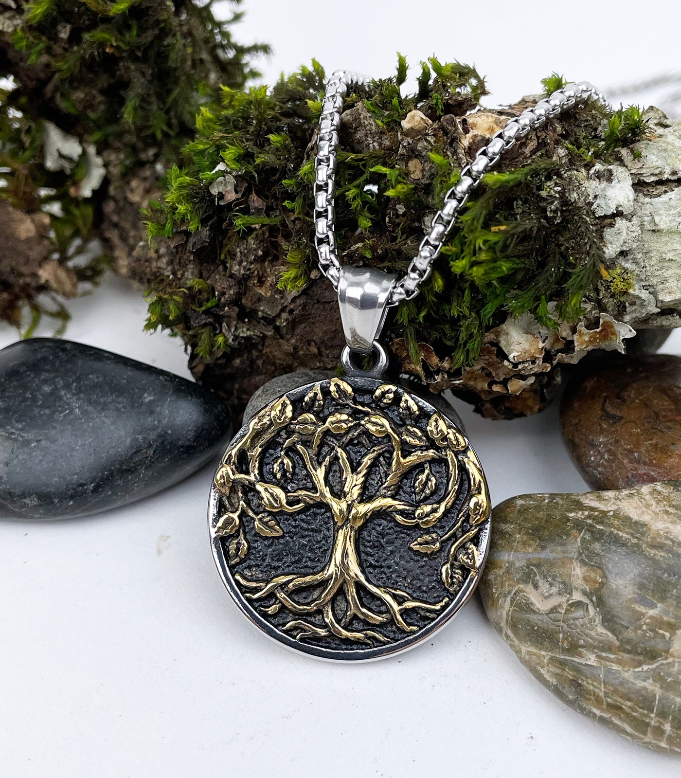 Tree of Life Stainless Steel Pendant with Gold Details