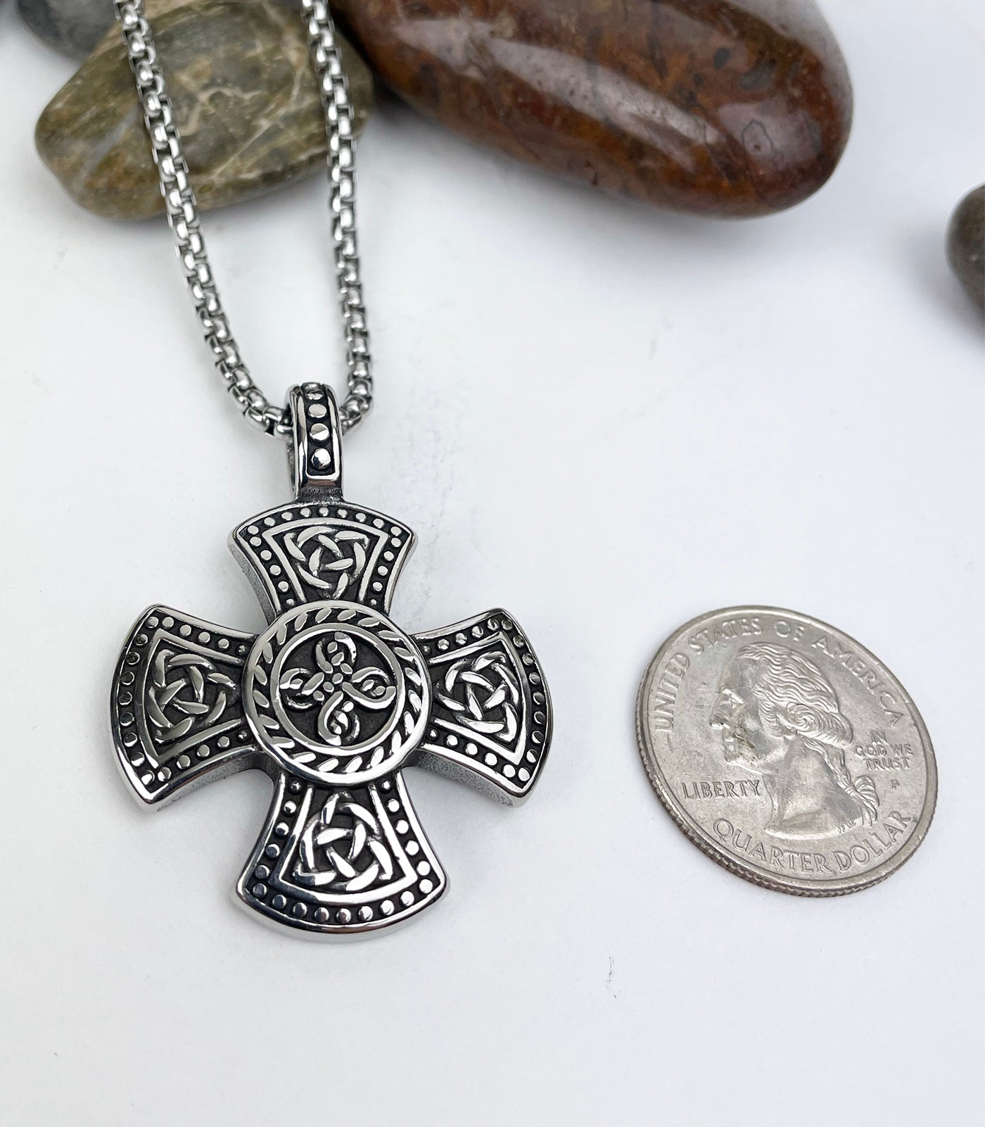 Celtic Cross with Trinity Knot Stainless Steel Pendant