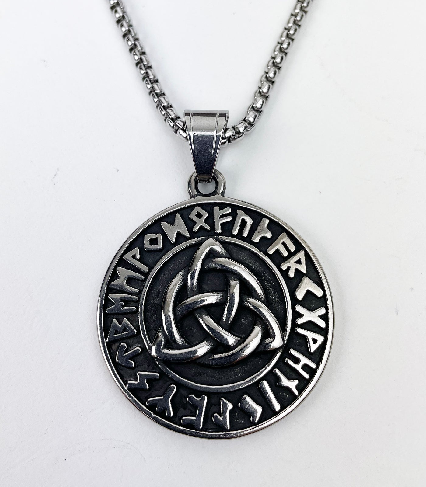 Triquetra Knot Circled by Rune Symbol Stainless Steel Pendant